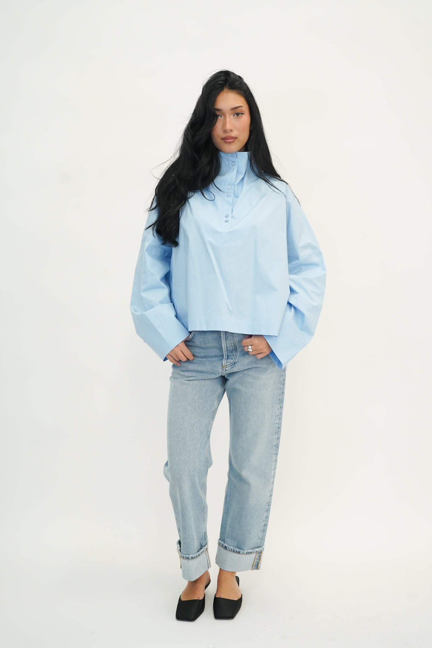 HIGH NECK SHIRT IN CERULEAN SHIRT REMAIN 