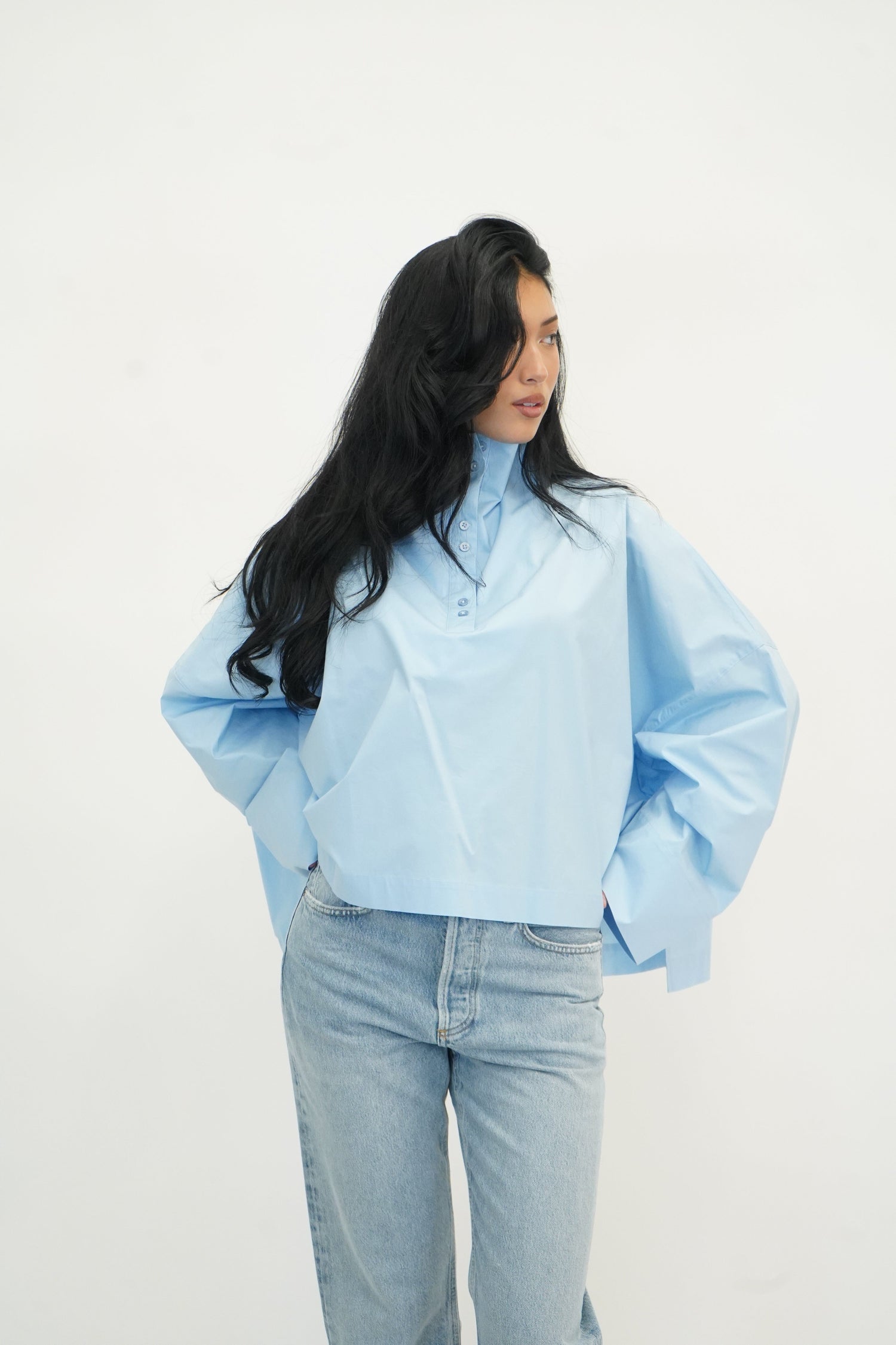 HIGH NECK SHIRT IN CERULEAN SHIRT REMAIN 