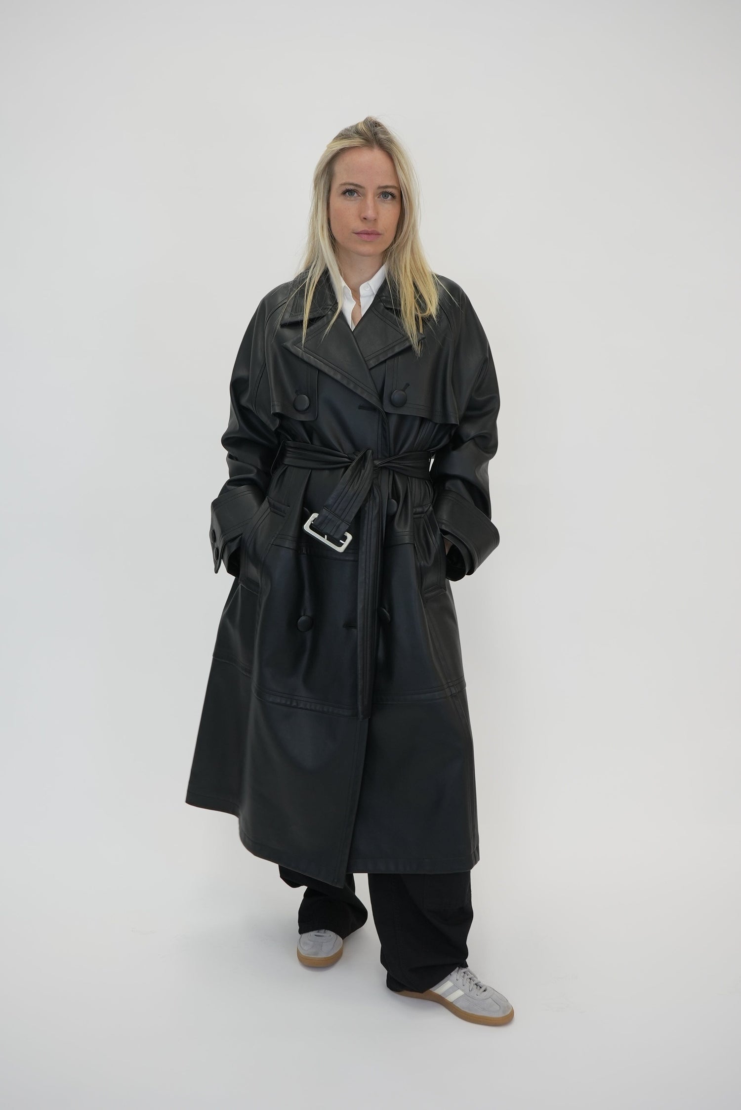 BETTY FAUX LEATHER TRENCH COAT COAT STAND STUDIO 