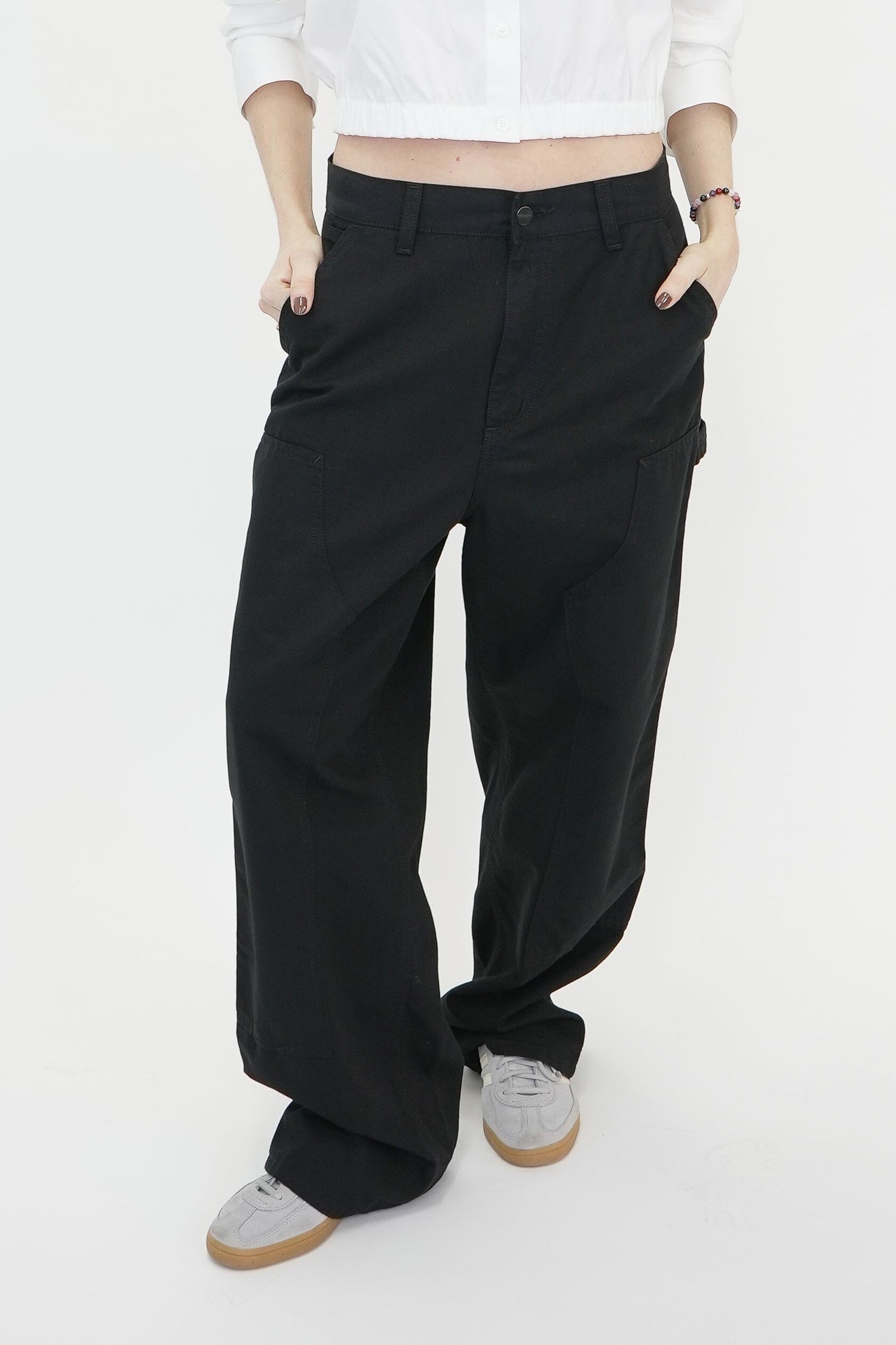 BRANDON DOUBLE KNEE PANT IN BLACK RINSED PANTS CARHARTT 