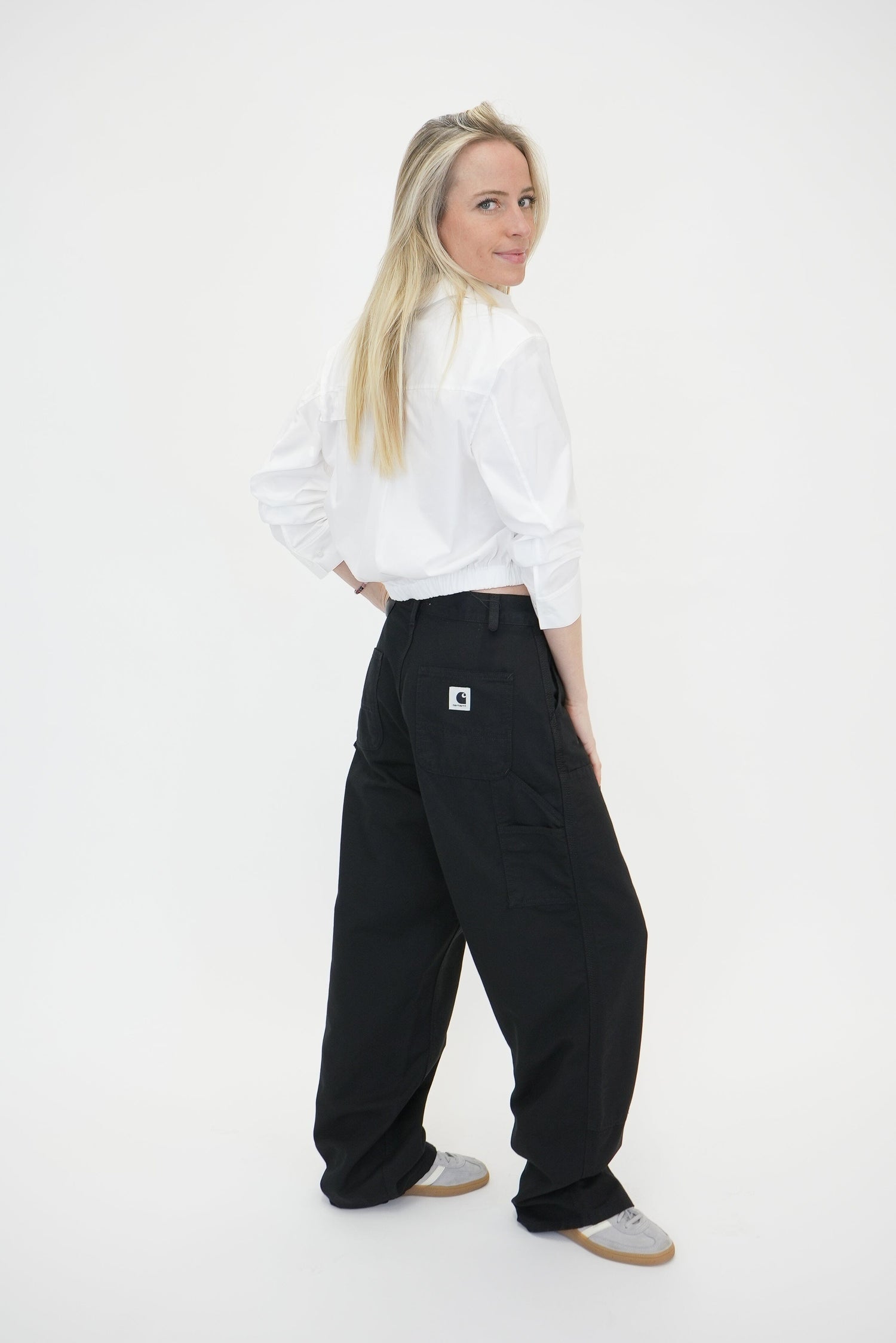 BRANDON DOUBLE KNEE PANT IN BLACK RINSED PANTS CARHARTT 