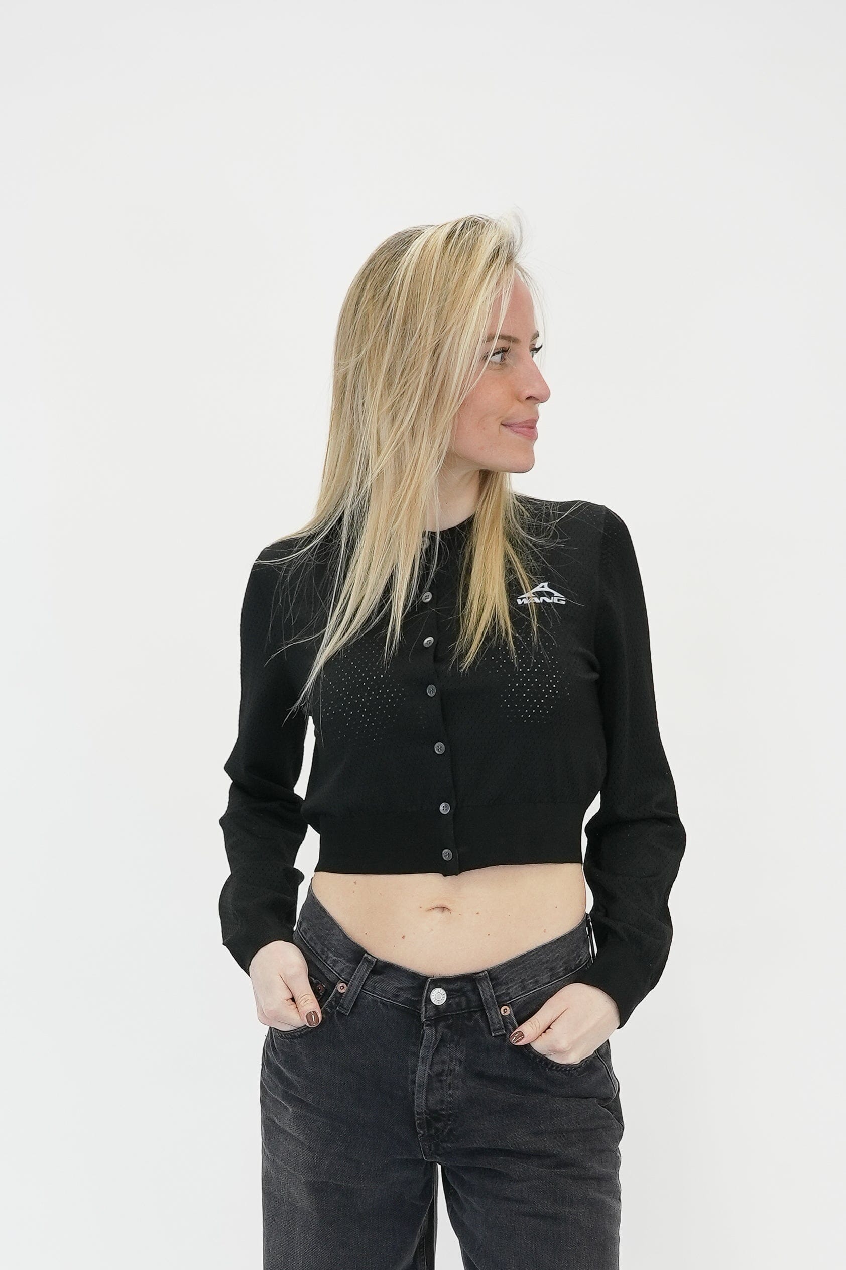 CROPPED CREWNECK CARDIGAN W/ A WANG LOGO PRINT CARDIGAN ALEXANDER WANG 