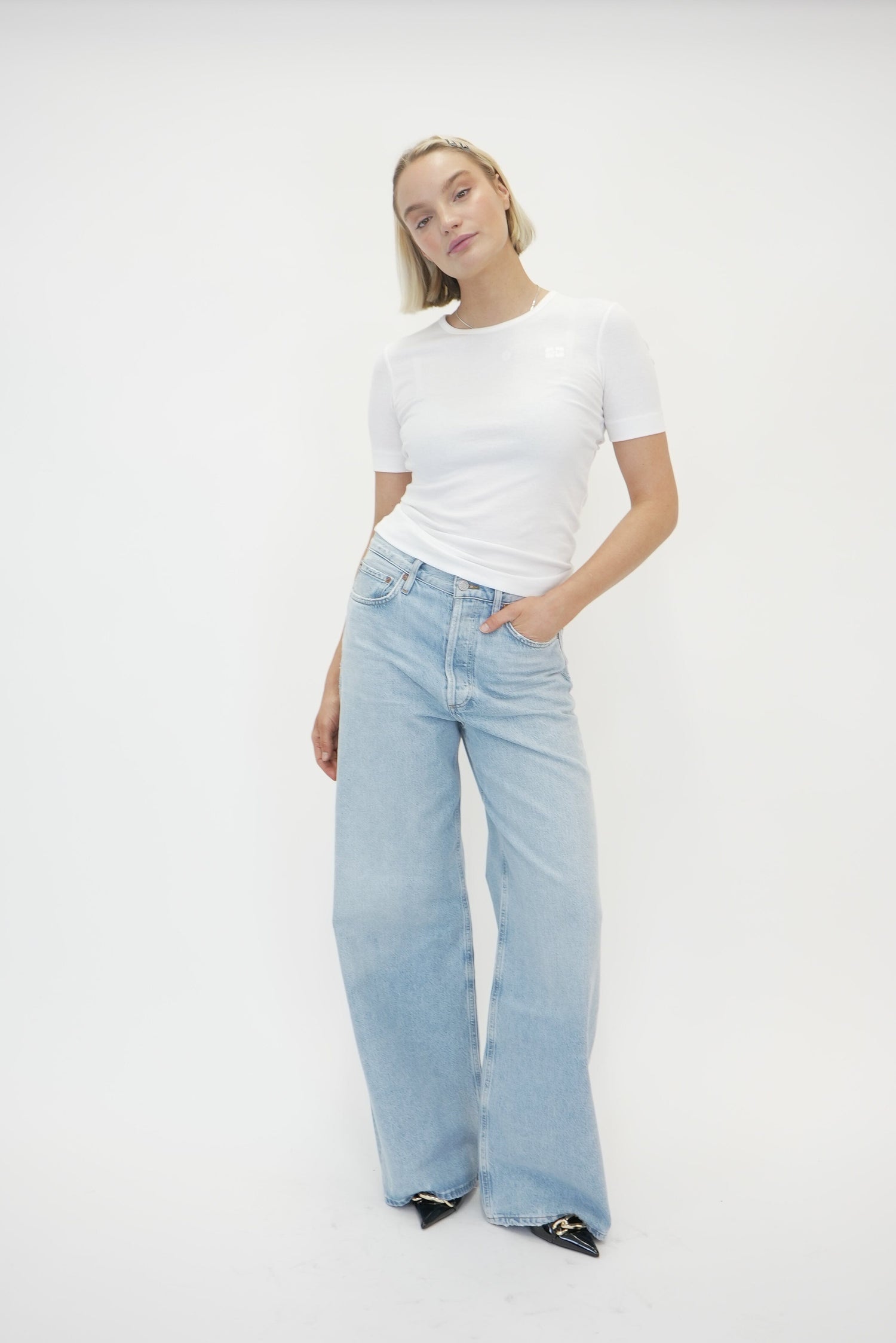 SOFT RIB LOGO T-SHIRT IN WHITE TOP GANNI 