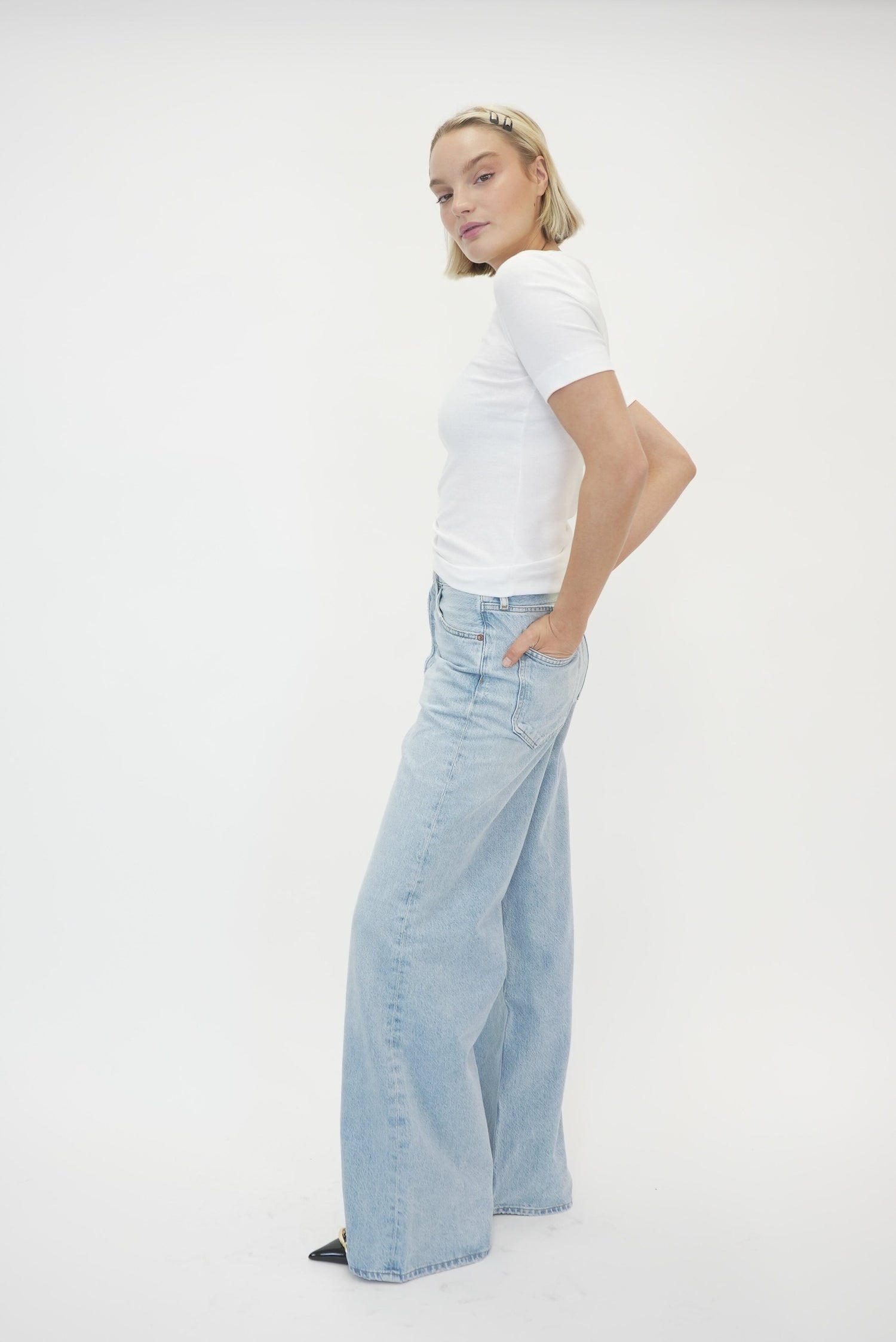 SOFT RIB LOGO T-SHIRT IN WHITE TOP GANNI 