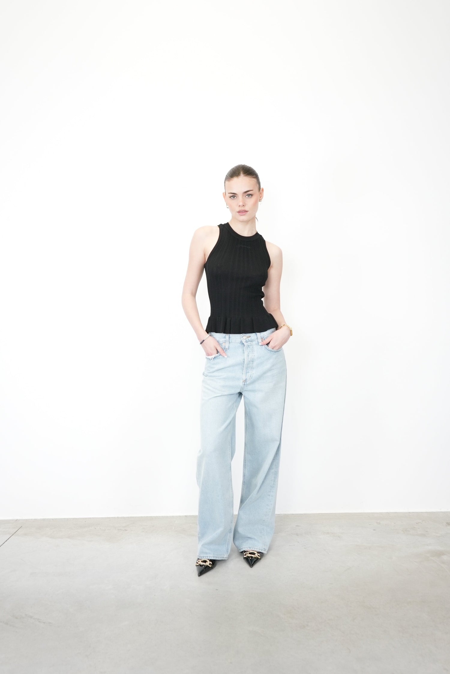 LIGHT VISCOSE RIB TANK TOP TOP GANNI 
