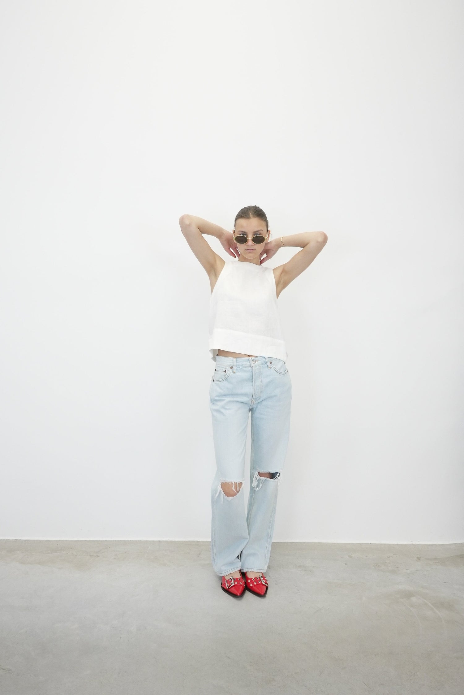 90'S HIGH RISE LOOSE JEANS IN BLEACH DESTROY JEANS RE/DONE 