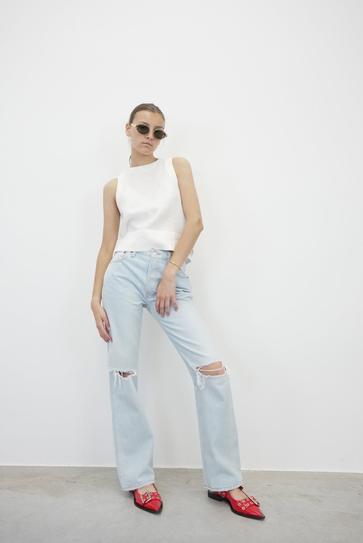 90'S HIGH RISE LOOSE JEANS IN BLEACH DESTROY JEANS RE/DONE 