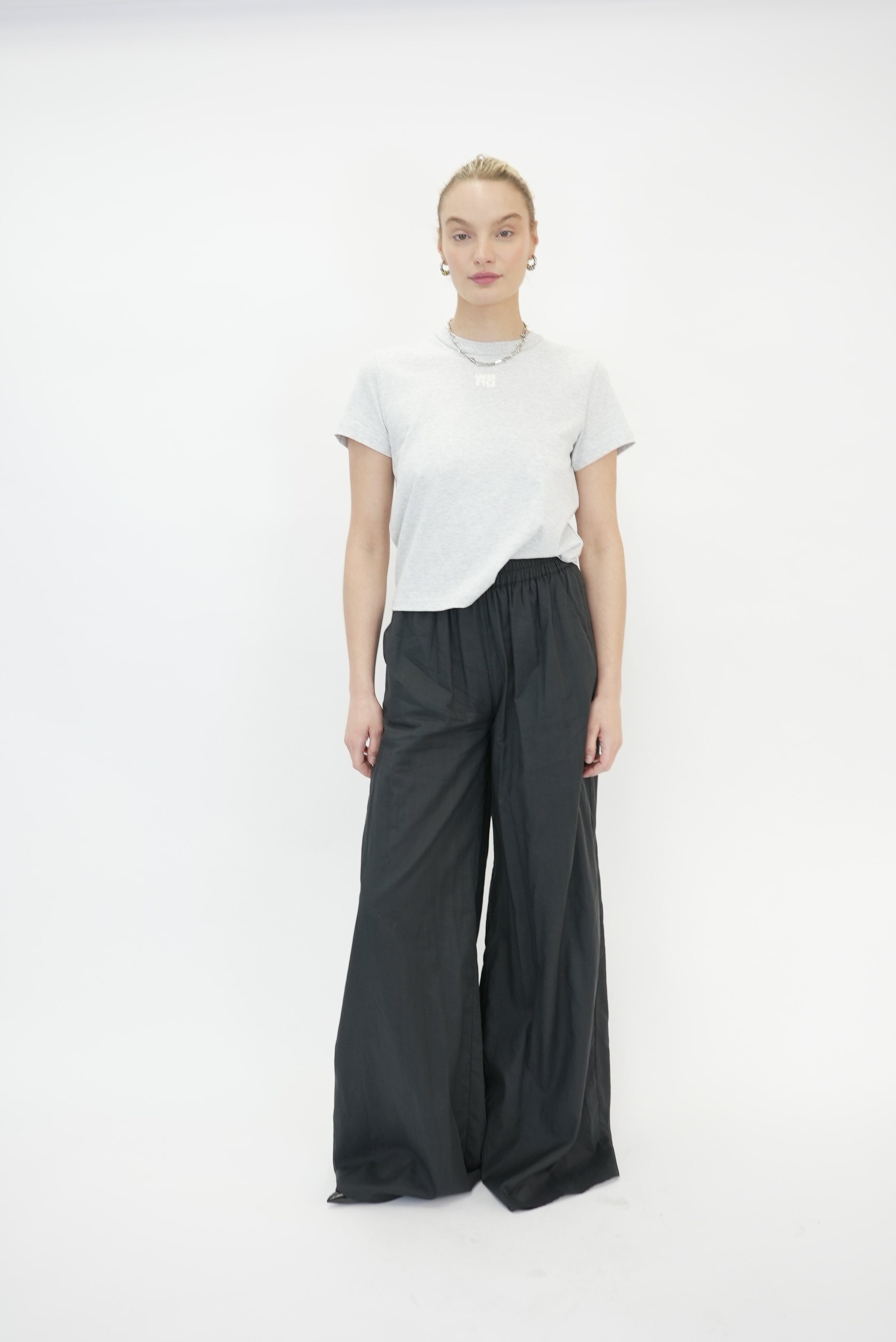 ESSENTIAL JSY SHRUNK TEE W/ PUFF LOGO IN LIGHT HEATHER GREY TOP ALEXANDER WANG 
