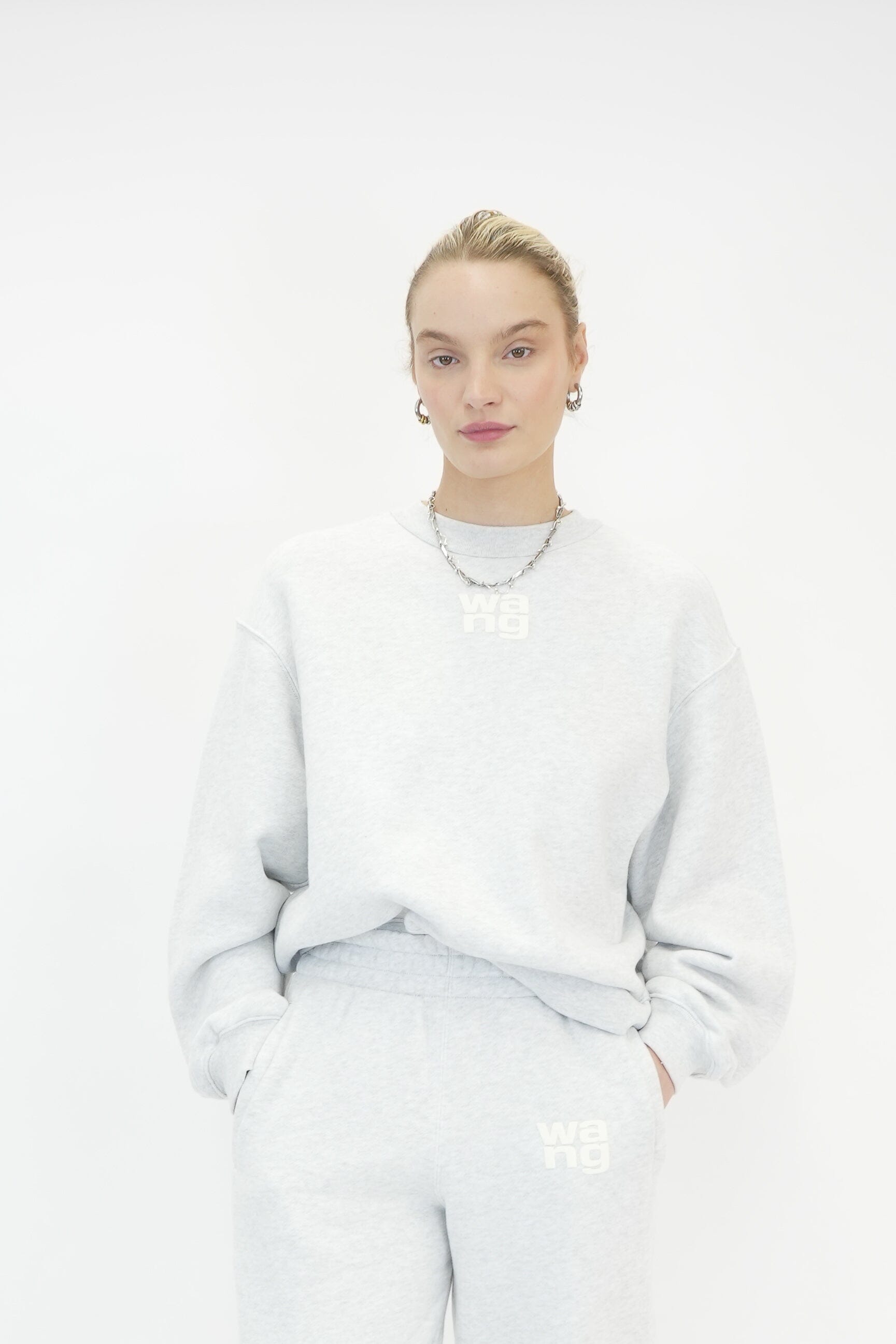 ESSENTIAL TERRY CREW SWEATSHIRT W/ PUFF PAINT LOGO IN LIGHT HEATHER GREY SWEATSHIRT ALEXANDER WANG 