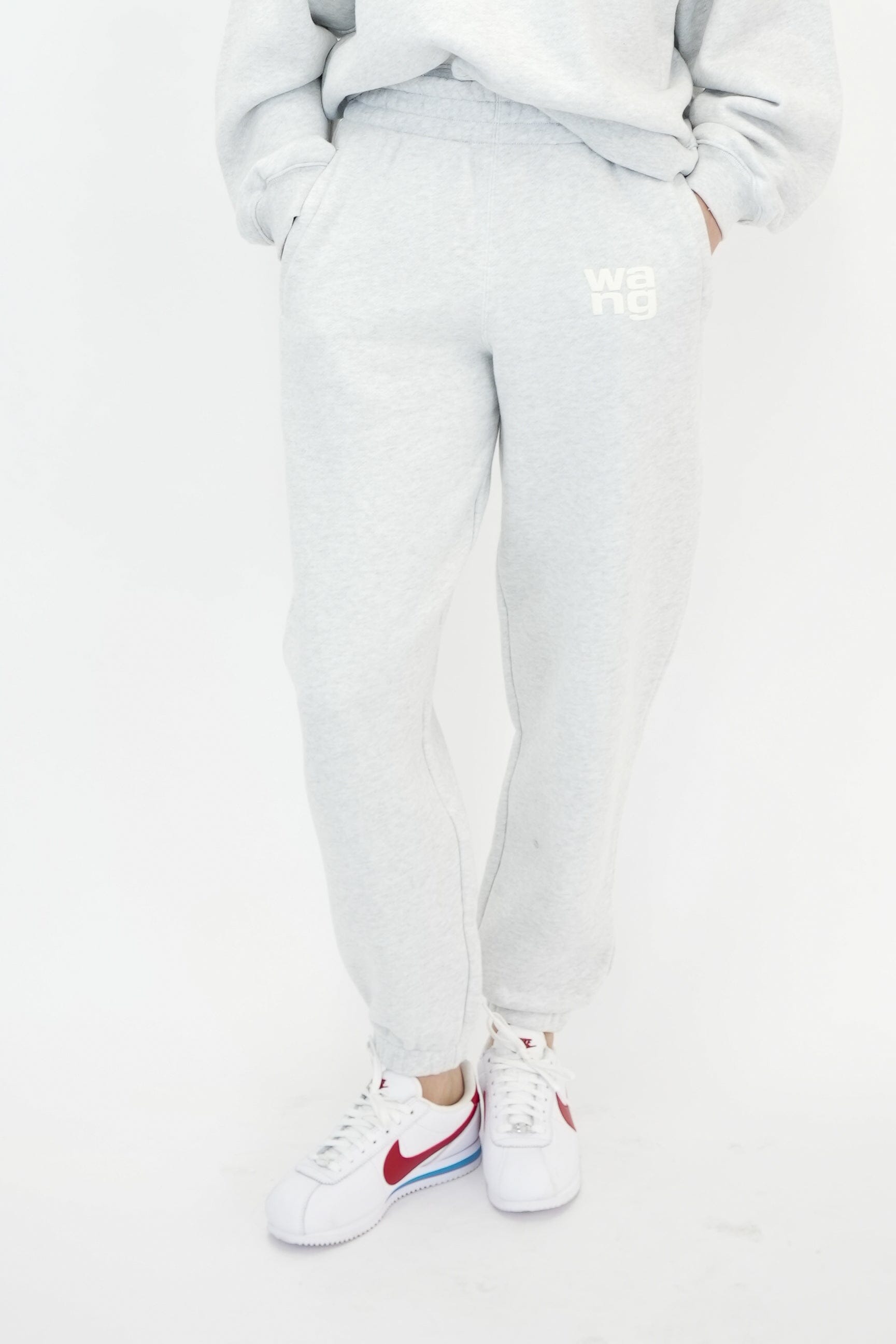 ESSENTIAL TERRY CLASSIC SWEATPANT PUFF PAINT LOGO IN LIGHT HEATHER GREY PANT ALEXANDER WANG 