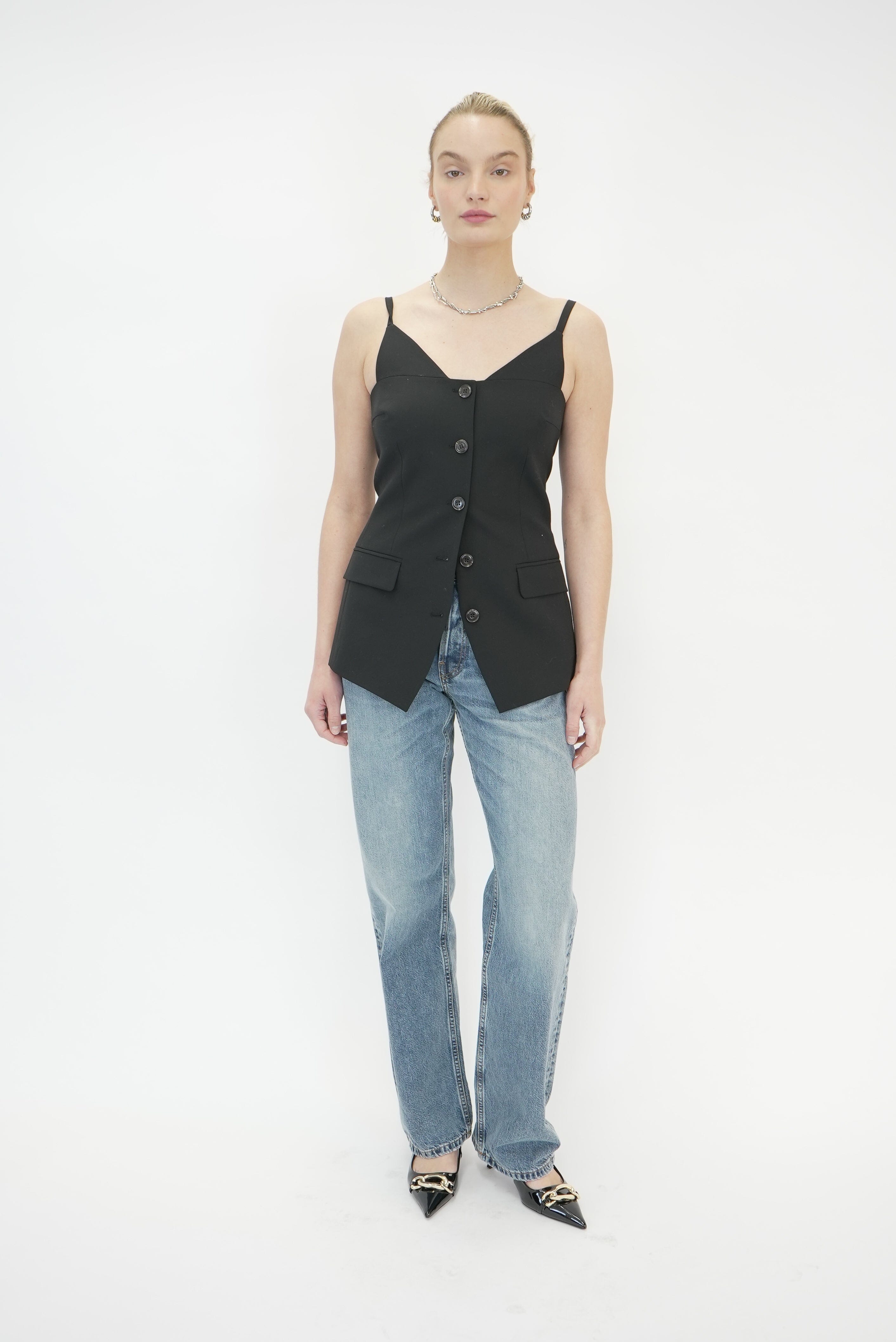 売れ筋商品|||ナヌーシュカ Tシャツ レディース トップス CINDA - Top - black Cinda - Open-Back Tailored Top - Black – Nanushka