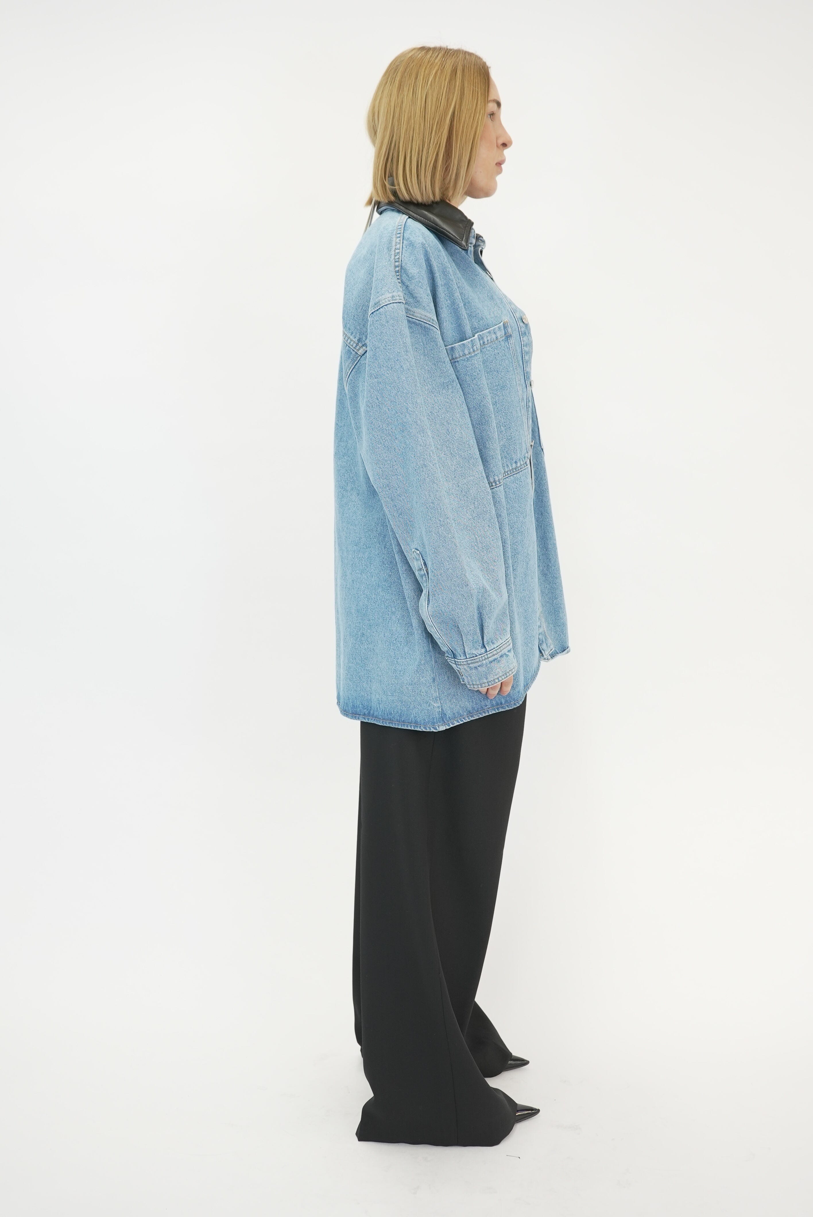 BEAUX LEATHER TRIMMED DENIM SHIRT SHIRT NANUSHKA 