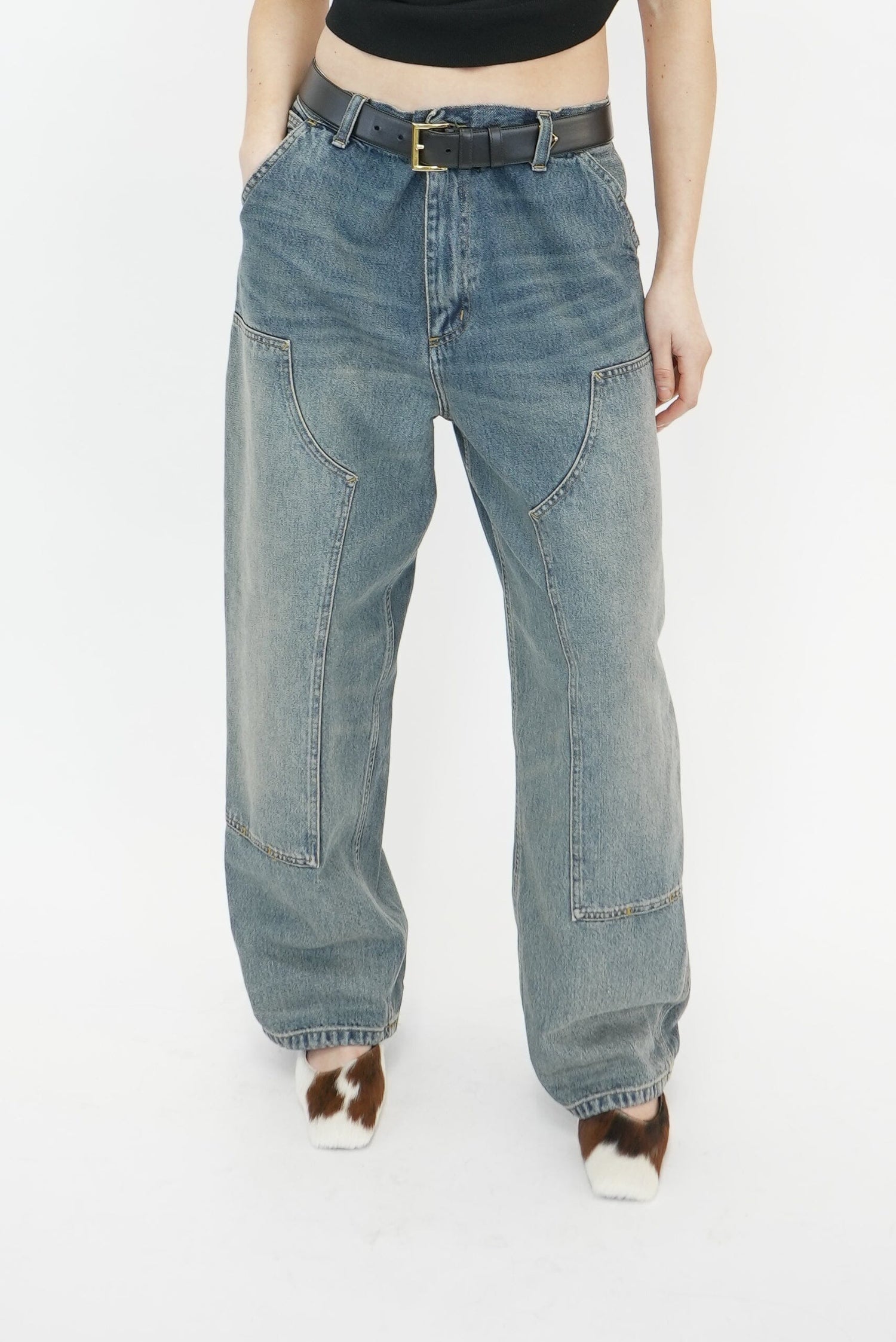 BRANDON DOUBLE KNEE PANT IN BLUE WORN USED WASH JEANS CARHARTT 