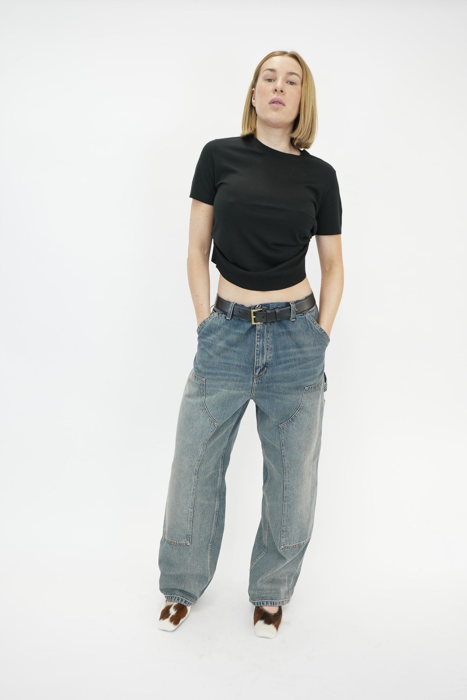 BRANDON DOUBLE KNEE PANT IN BLUE WORN USED WASH JEANS CARHARTT 