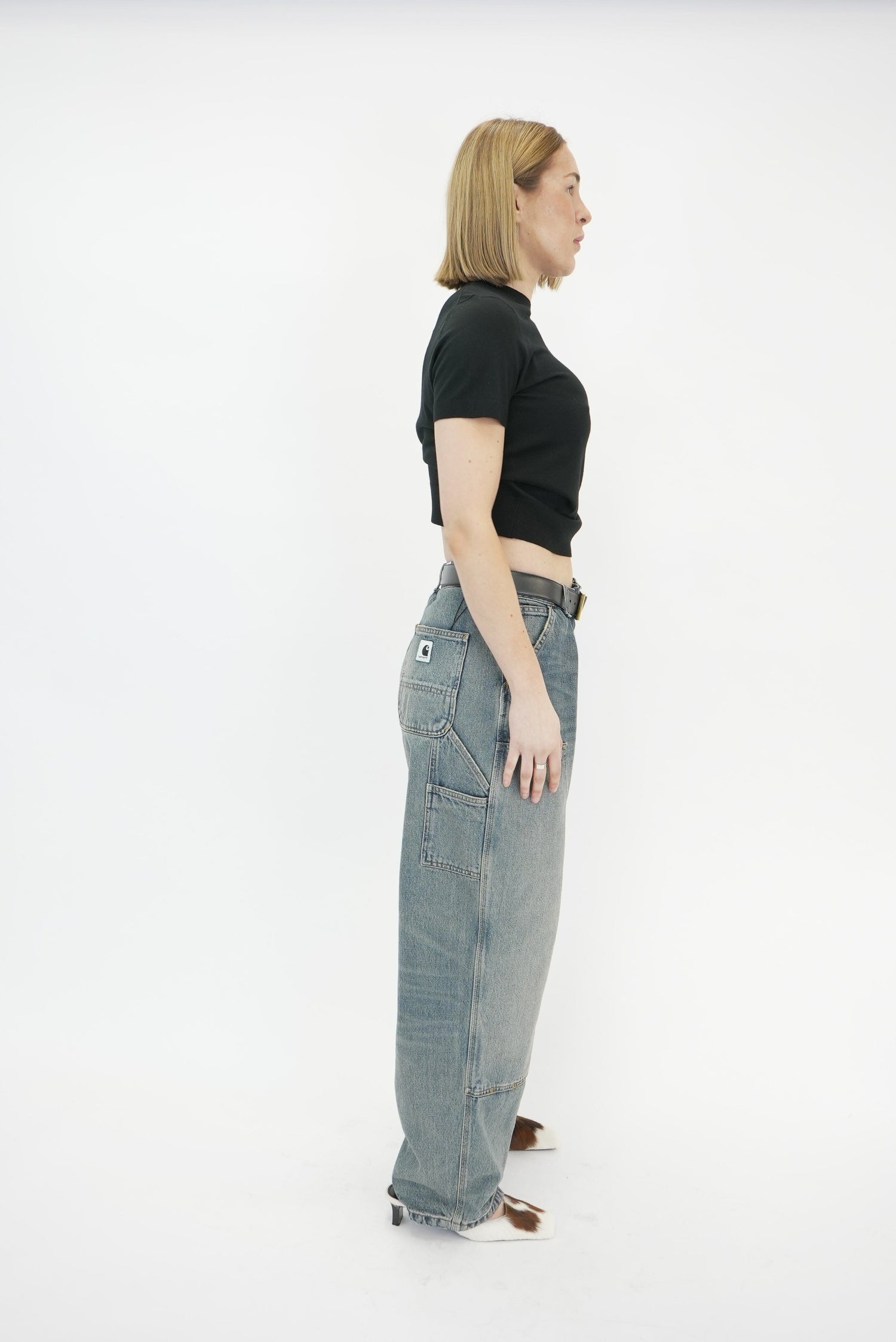 BRANDON DOUBLE KNEE PANT IN BLUE WORN USED WASH JEANS CARHARTT 