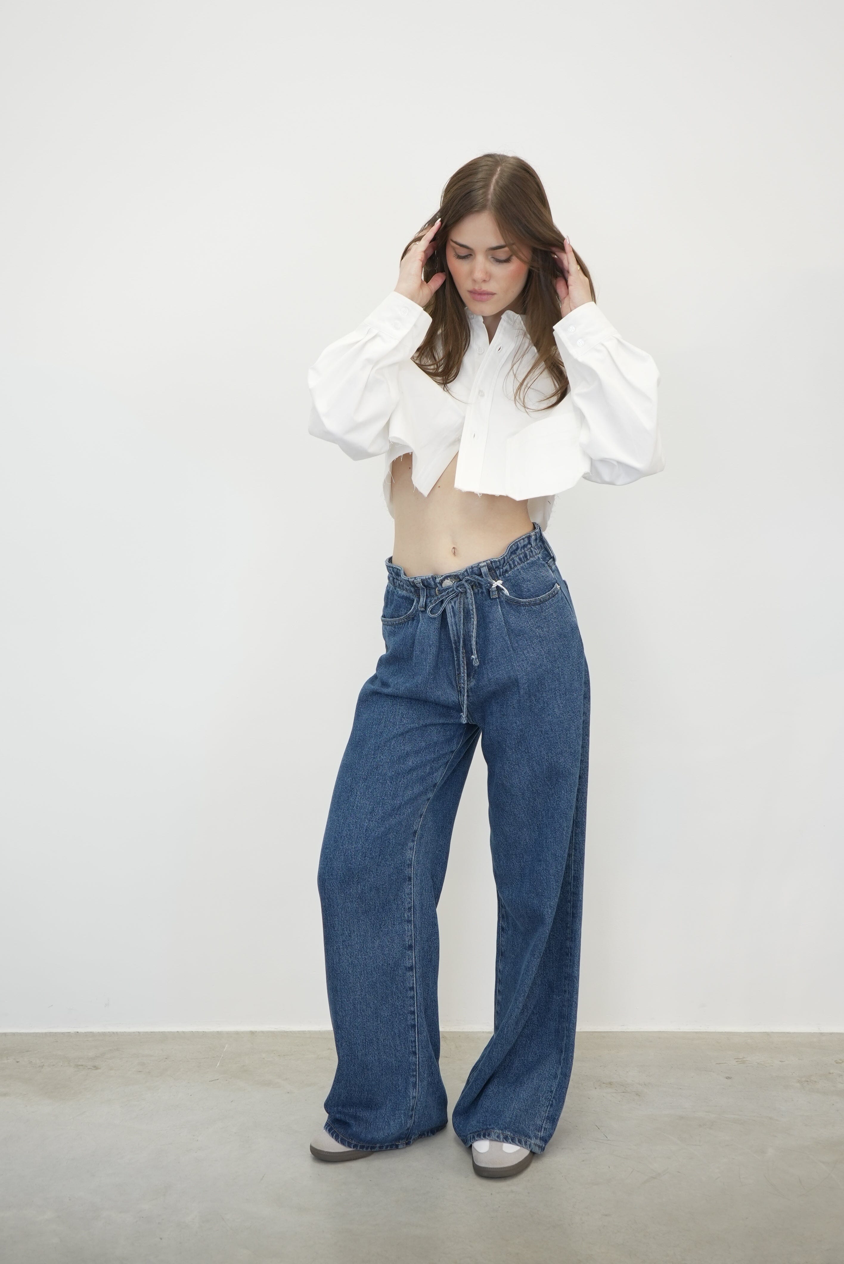 Drawstring wide leg jeans hotsell