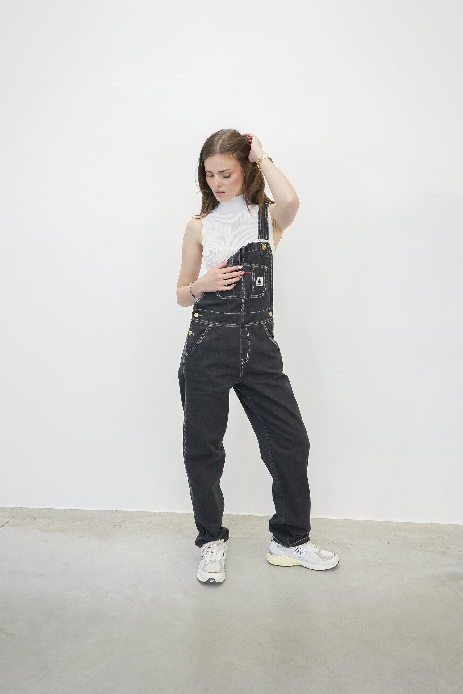 BIB OVERALL STRAIGHT IN BLACK STONE WASHED JUMPSUIT CARHARTT 