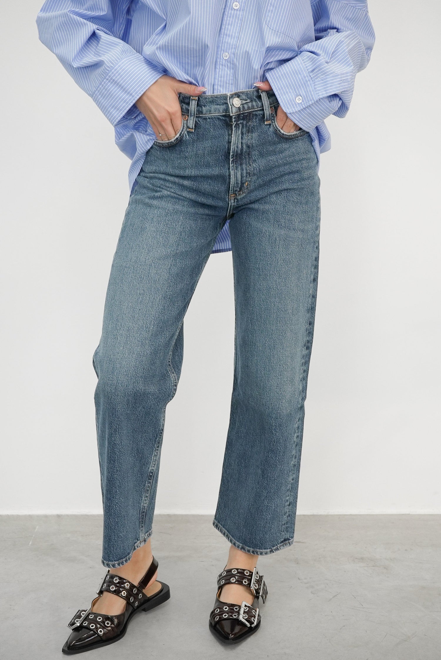 REN HIGH RISE STRETCH JEANS IN FIX JEANS AGOLDE 