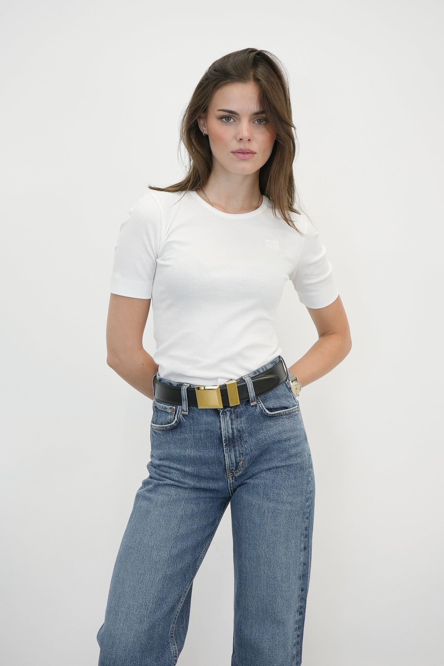 SOFT RIB LOGO T-SHIRT IN WHITE TOP GANNI 