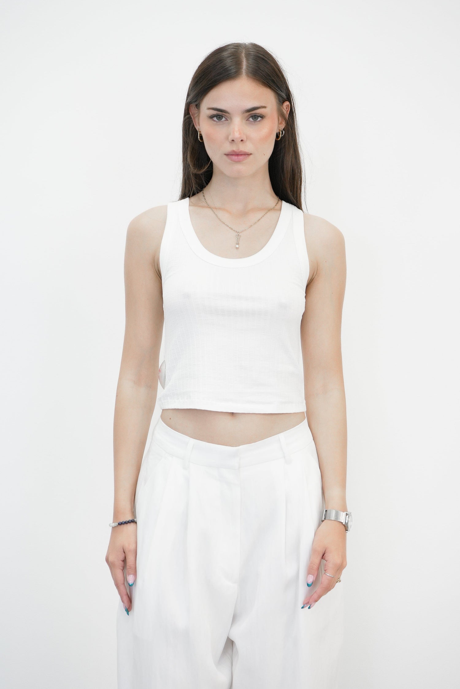 EMMA RIB CROPPED TANK TOP IN WHITE TOP IRO 