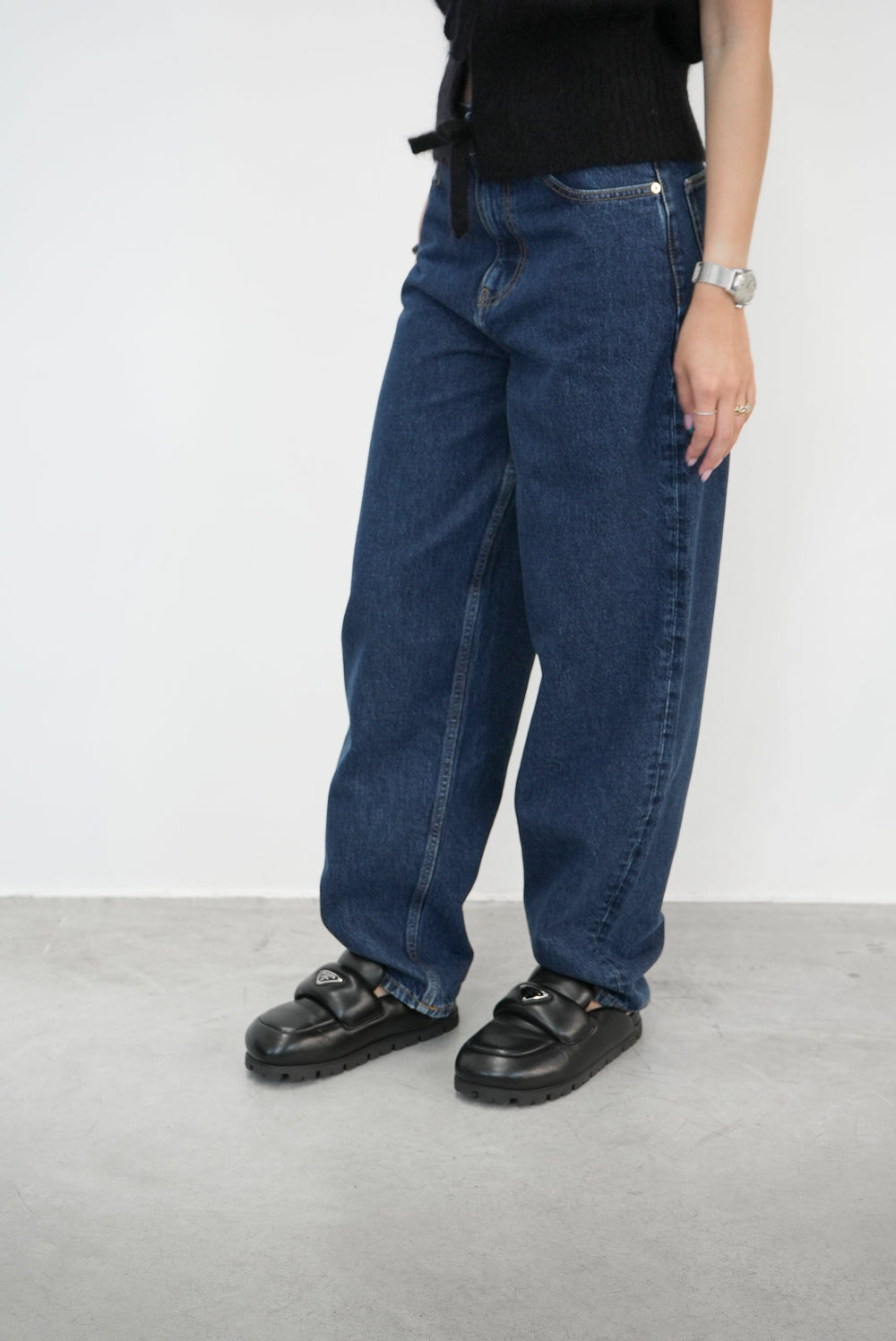 RIGID DENIM STARY IN DARK BLUE STONE JEANS GANNI 