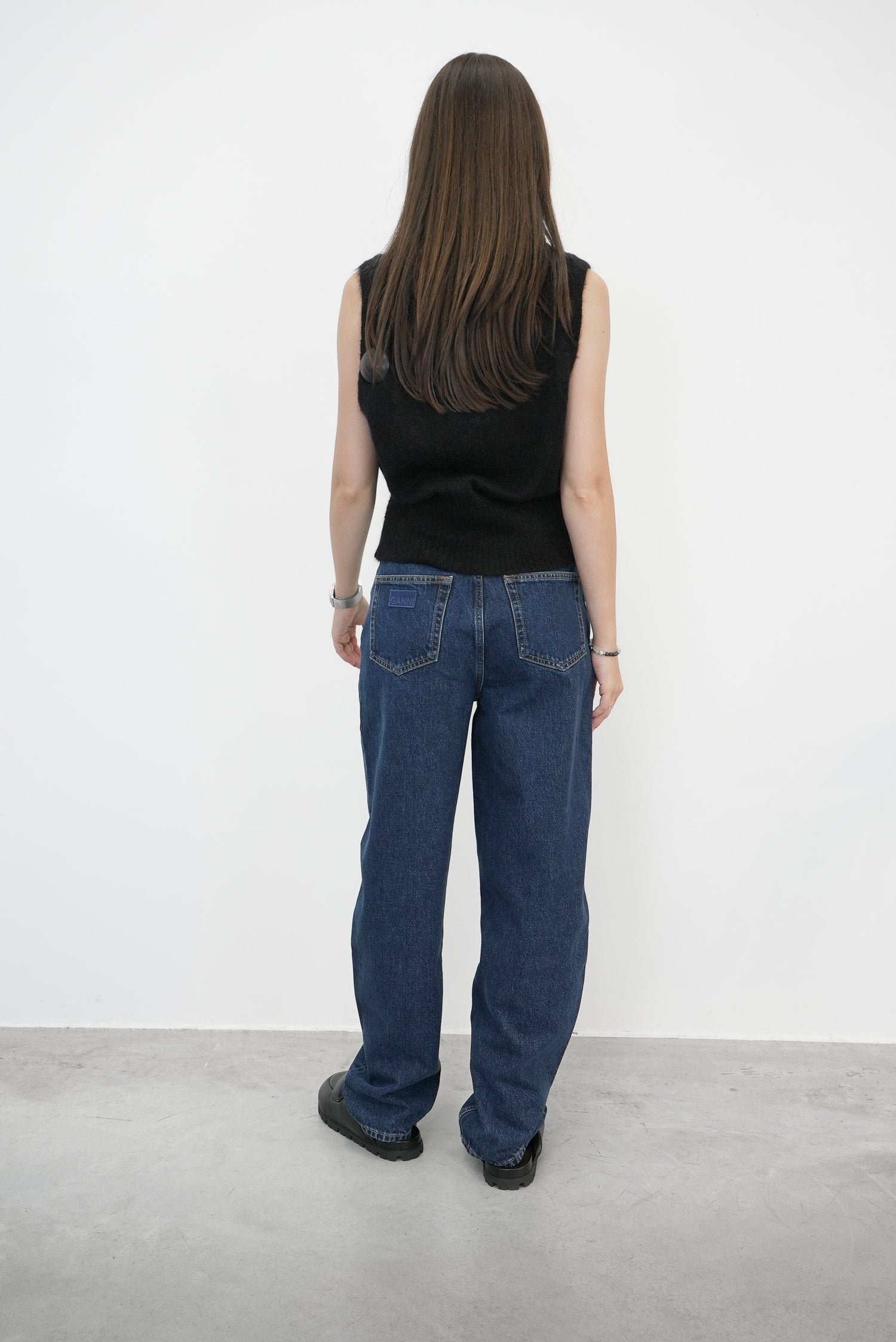 RIGID DENIM STARY IN DARK BLUE STONE JEANS GANNI 