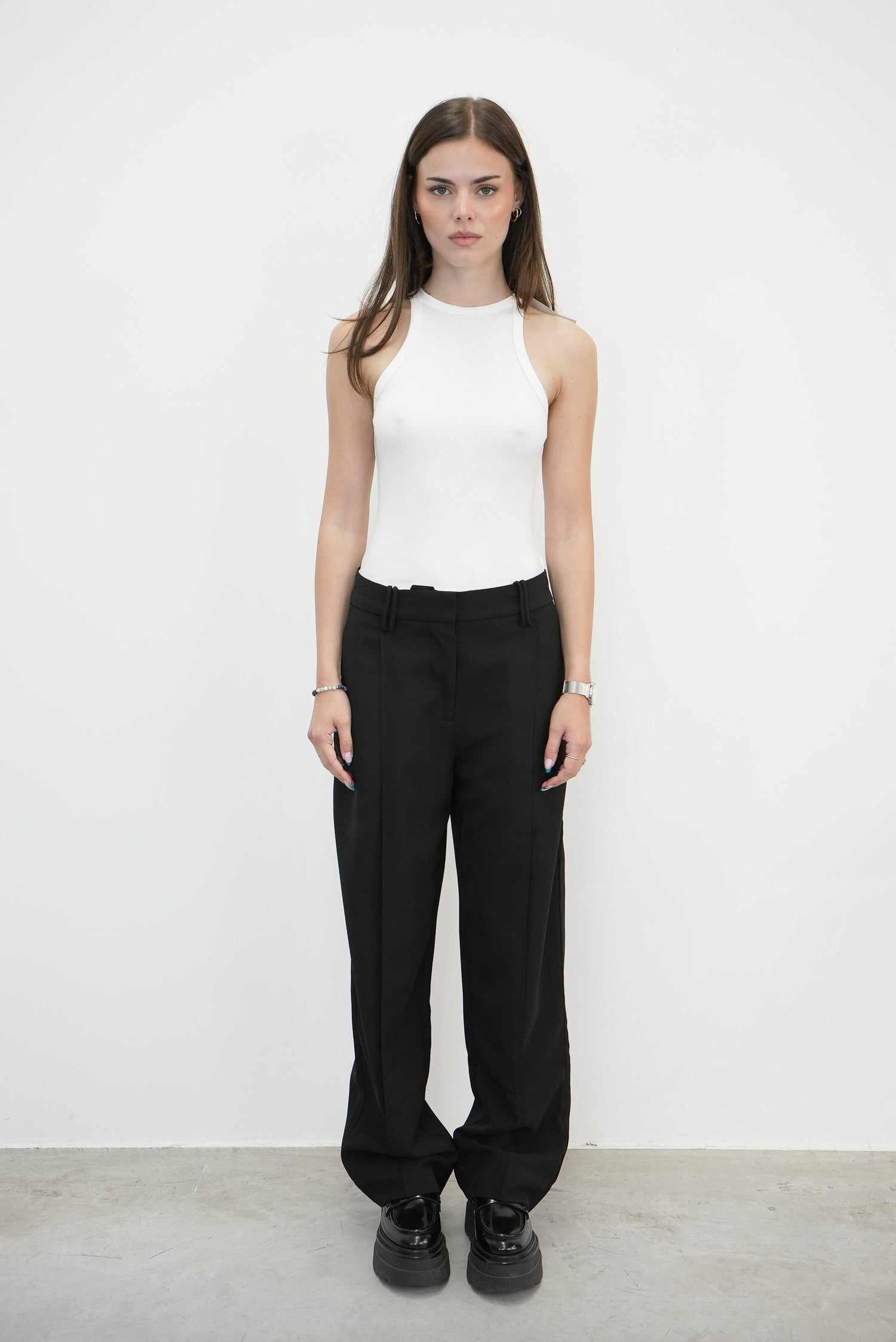 LIGHT TWILL SUITING RELAXED PLEATED PANTS IN BLACK PANTS GANNI 