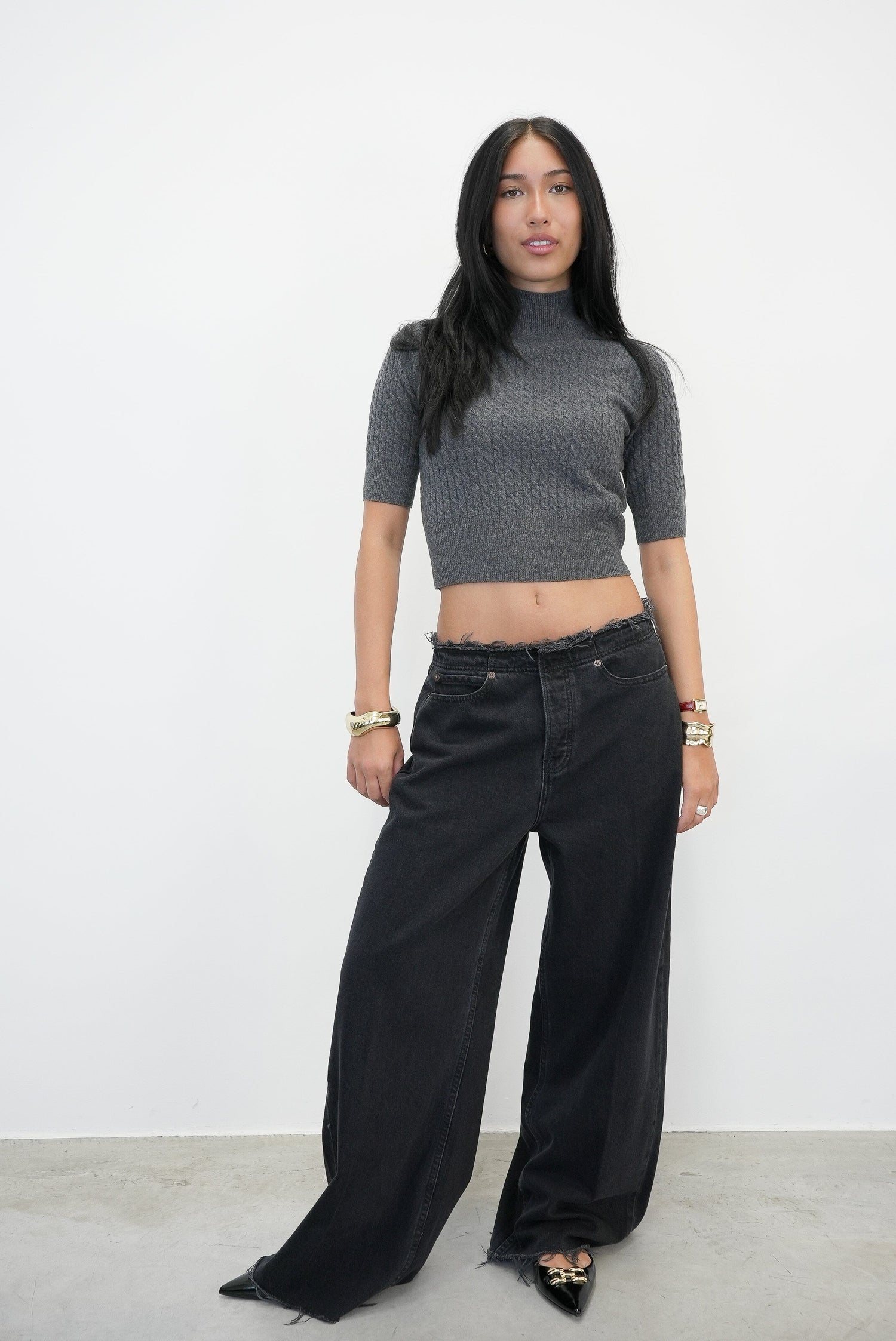 LE LOW BAGGY WIDE LEG CUT OFF JEANS FRAME 