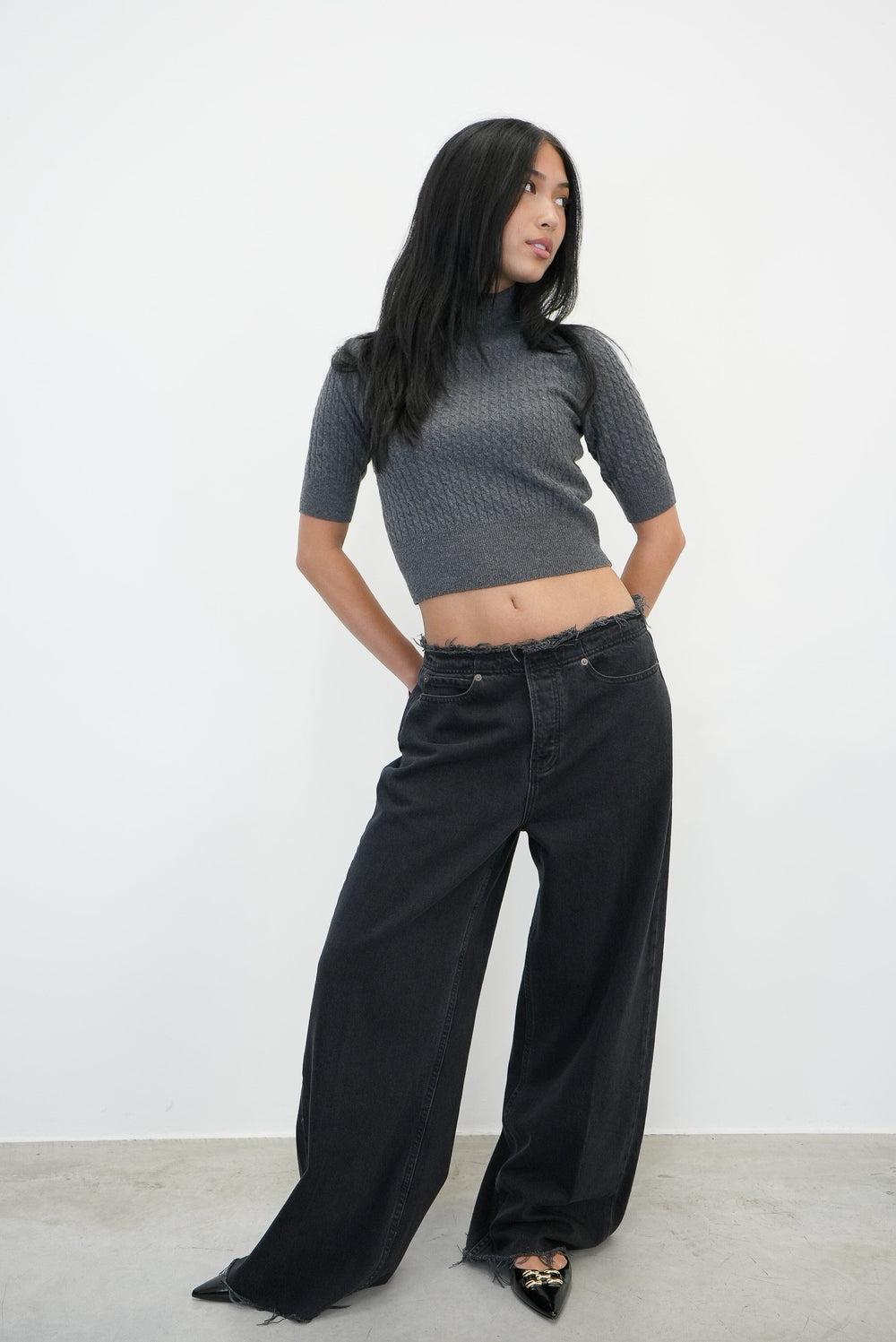 LE LOW BAGGY WIDE LEG CUT OFF JEANS FRAME 