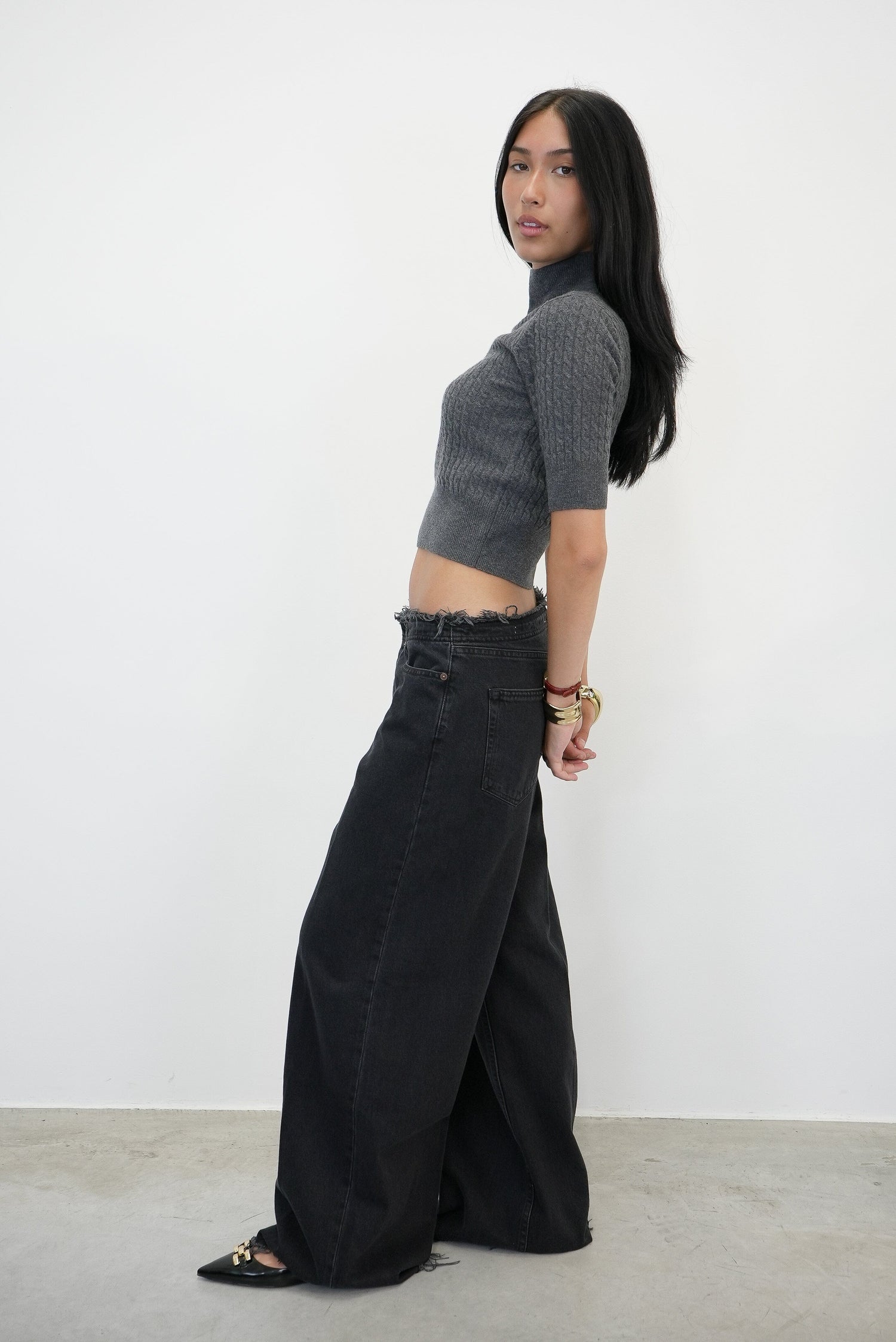 LE LOW BAGGY WIDE LEG CUT OFF JEANS FRAME 