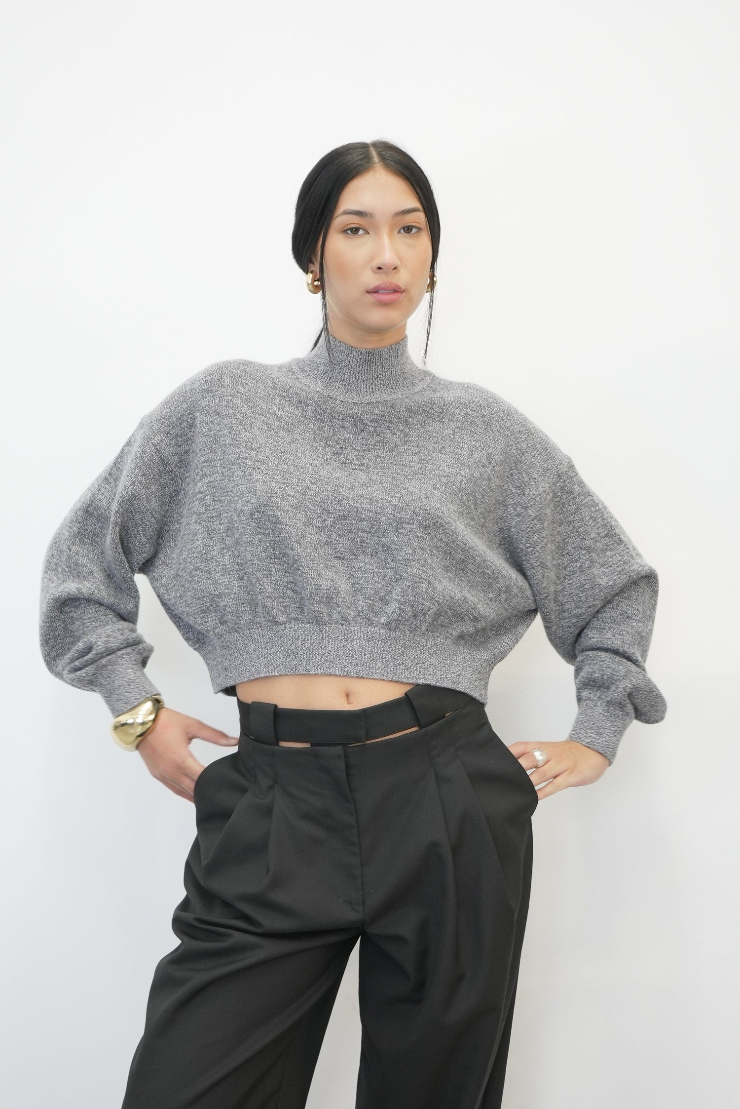 TURTLENECK PULLOVER WITH EMBOSSED LOGO IN GREY MULTI PULLOVER ALEXANDER WANG 