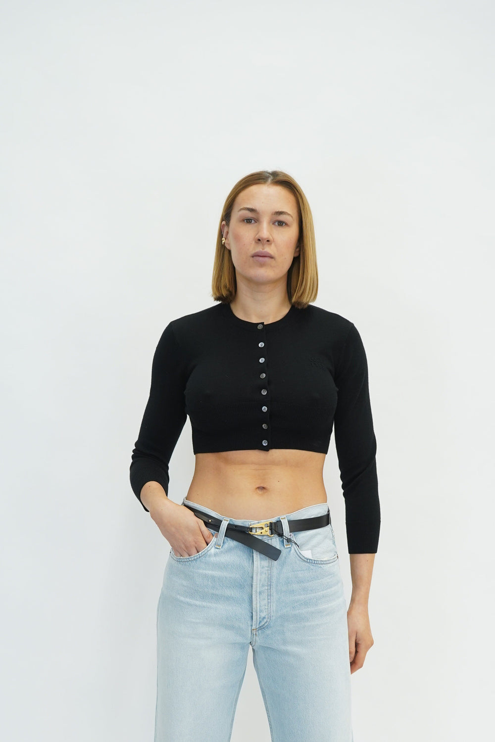 LOGO SHRUNKEN CARDIGAN IN SUPERFINE WOOL KNITWEAR ALEXANDER WANG 