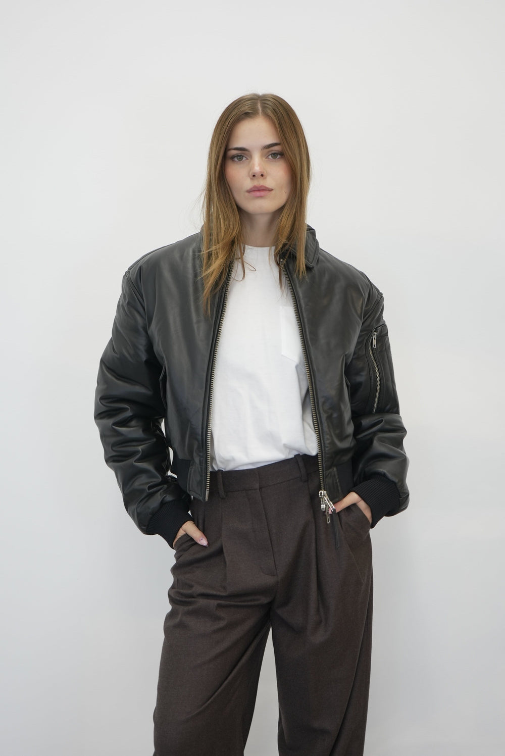 PAD LEATHER BOMBER JACKET OVAL SQUARE 