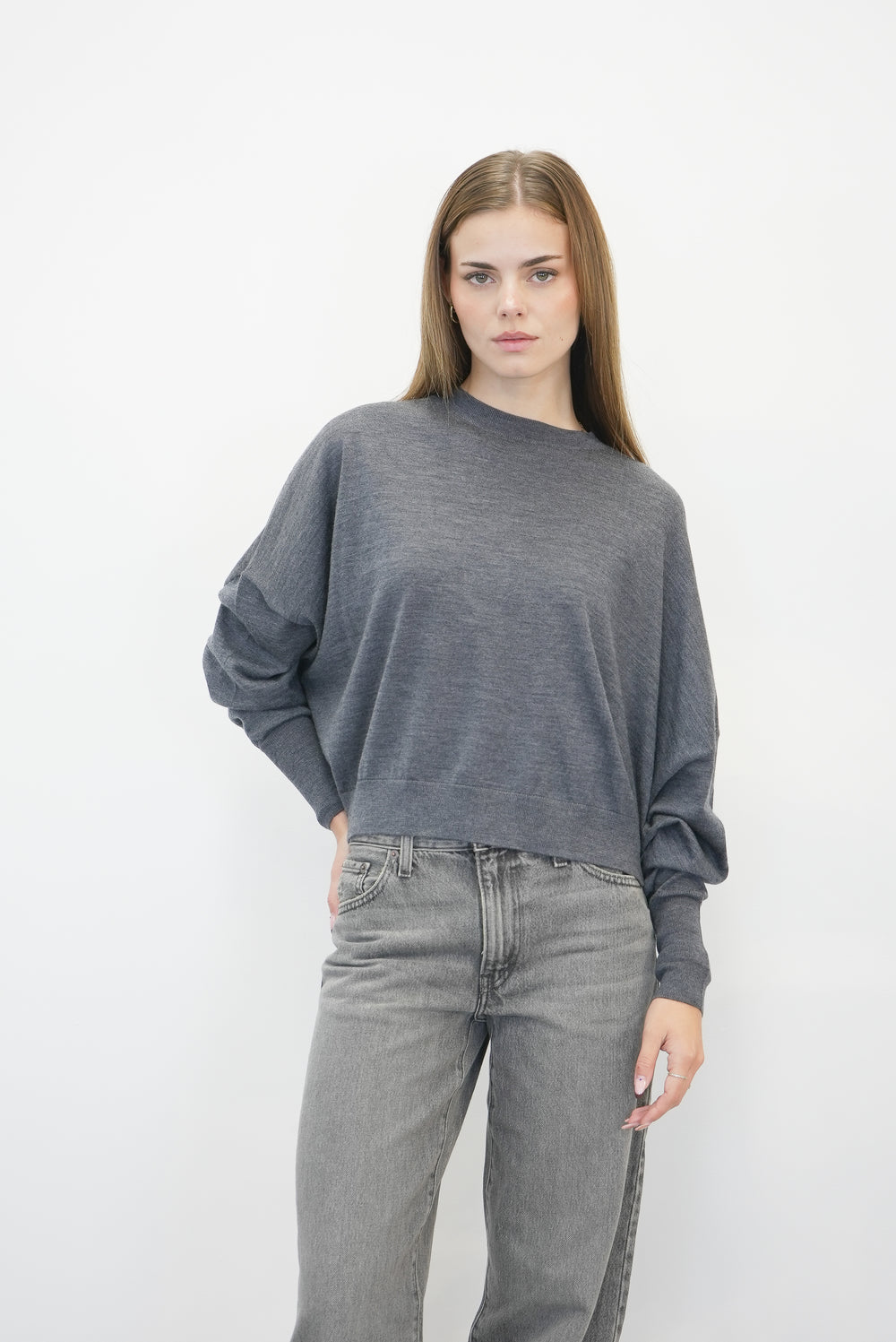 CREW NECK KNIT IN ASPHALT