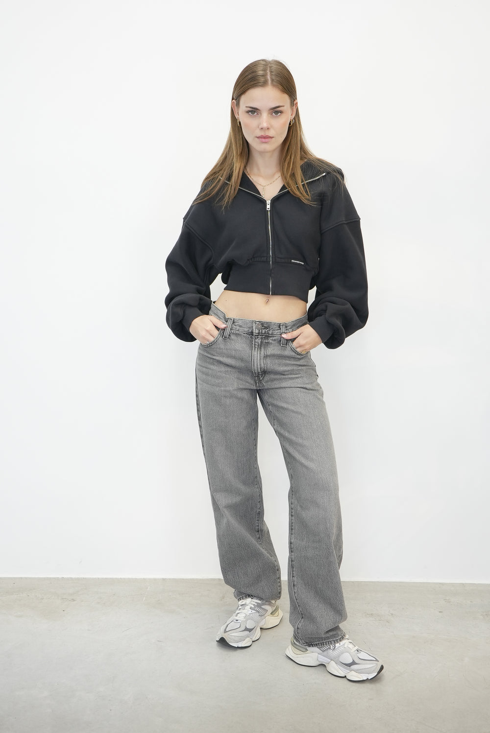 CROPPED ZIP UP HOODIE WITH BRANDED SEAM LABEL SWEATSHIRT ALEXANDER WANG 