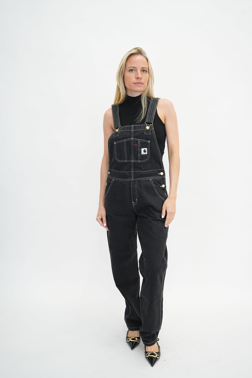 BIB OVERALL STRAIGHT IN BLACK STONE WASHED JUMPSUIT CARHARTT 