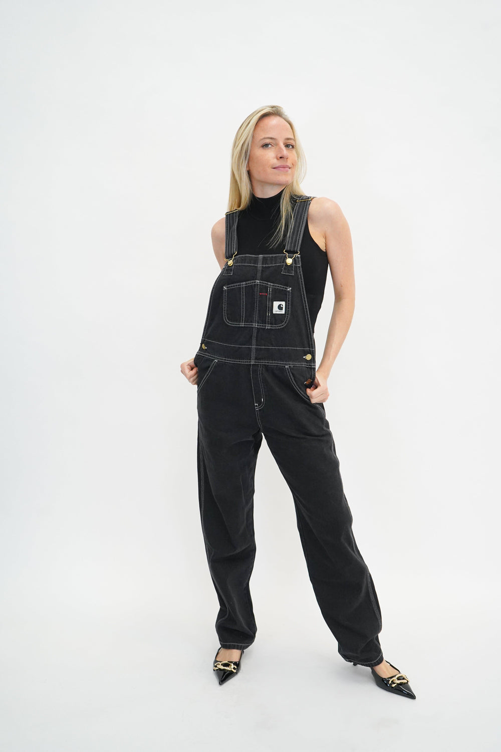 BIB OVERALL STRAIGHT IN BLACK STONE WASHED JUMPSUIT CARHARTT 