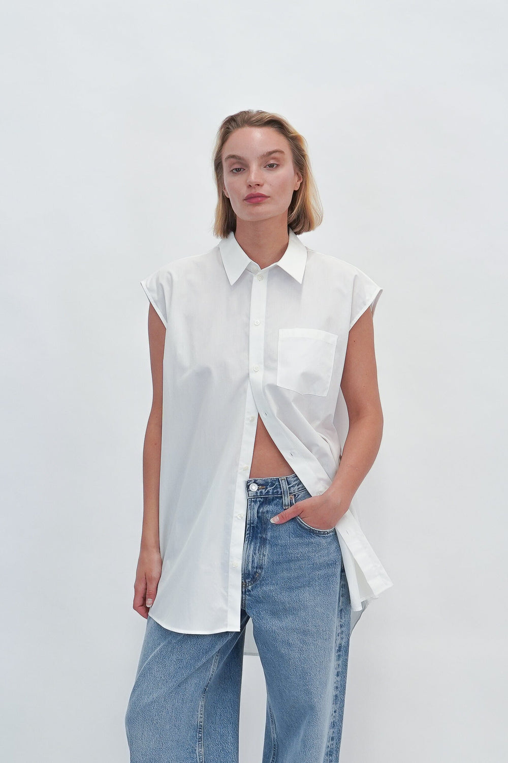 SLEEVELESS SHIRT SOFT POPLIN SHIRT HELMUT LANG 