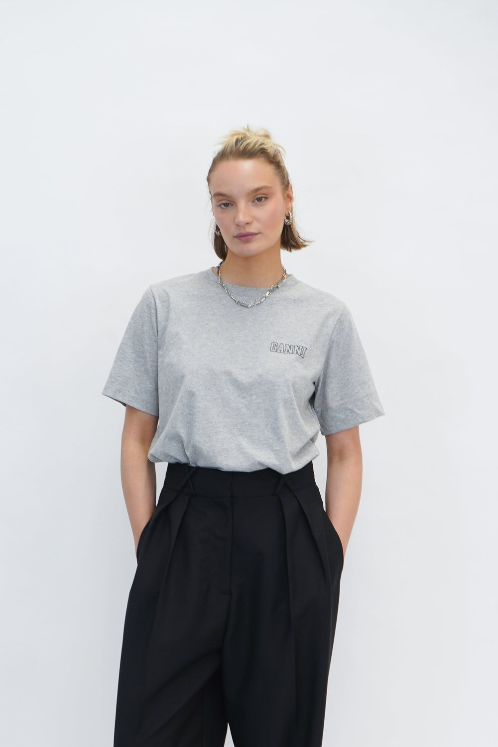 SLEEVELESS ONECK TSHIRT PALOMA IN GREY MELG TSHIRT GANNI 