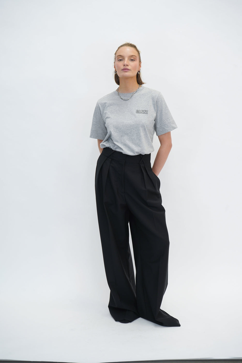 SLEEVELESS ONECK TSHIRT PALOMA IN GREY MELG TSHIRT GANNI 