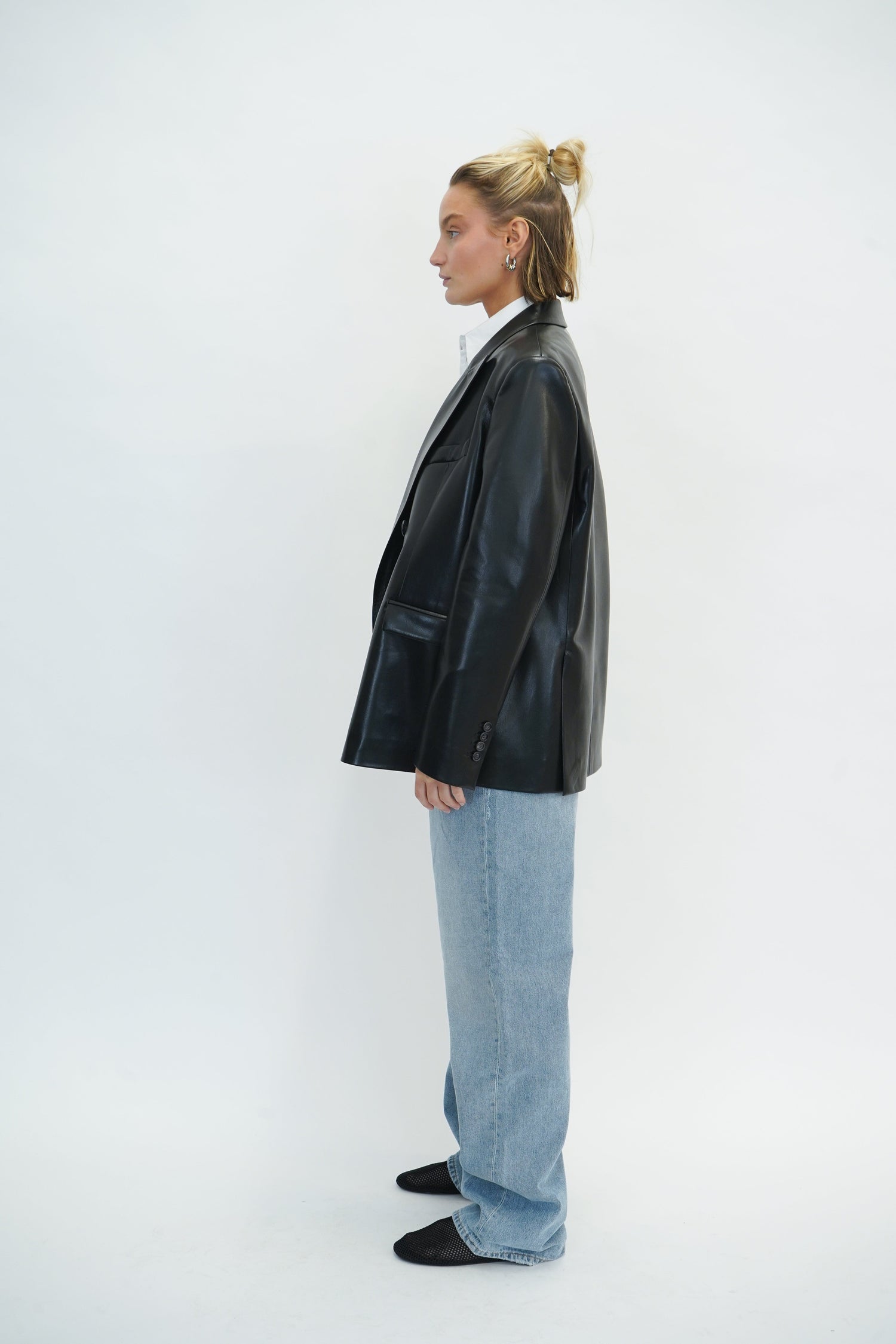 PIXIE DOUBLE BREASTED FAUX LEATHER BLAZER BLAZER THE ANDAMANE 