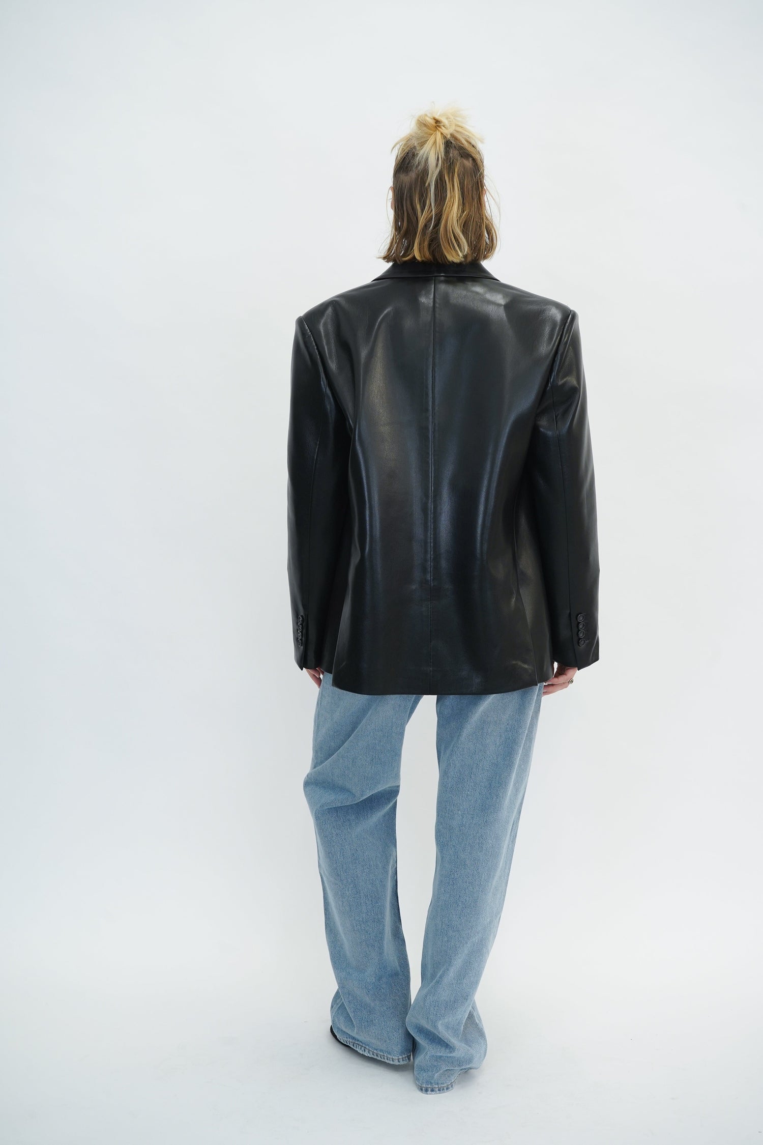 PIXIE DOUBLE BREASTED FAUX LEATHER BLAZER BLAZER THE ANDAMANE 