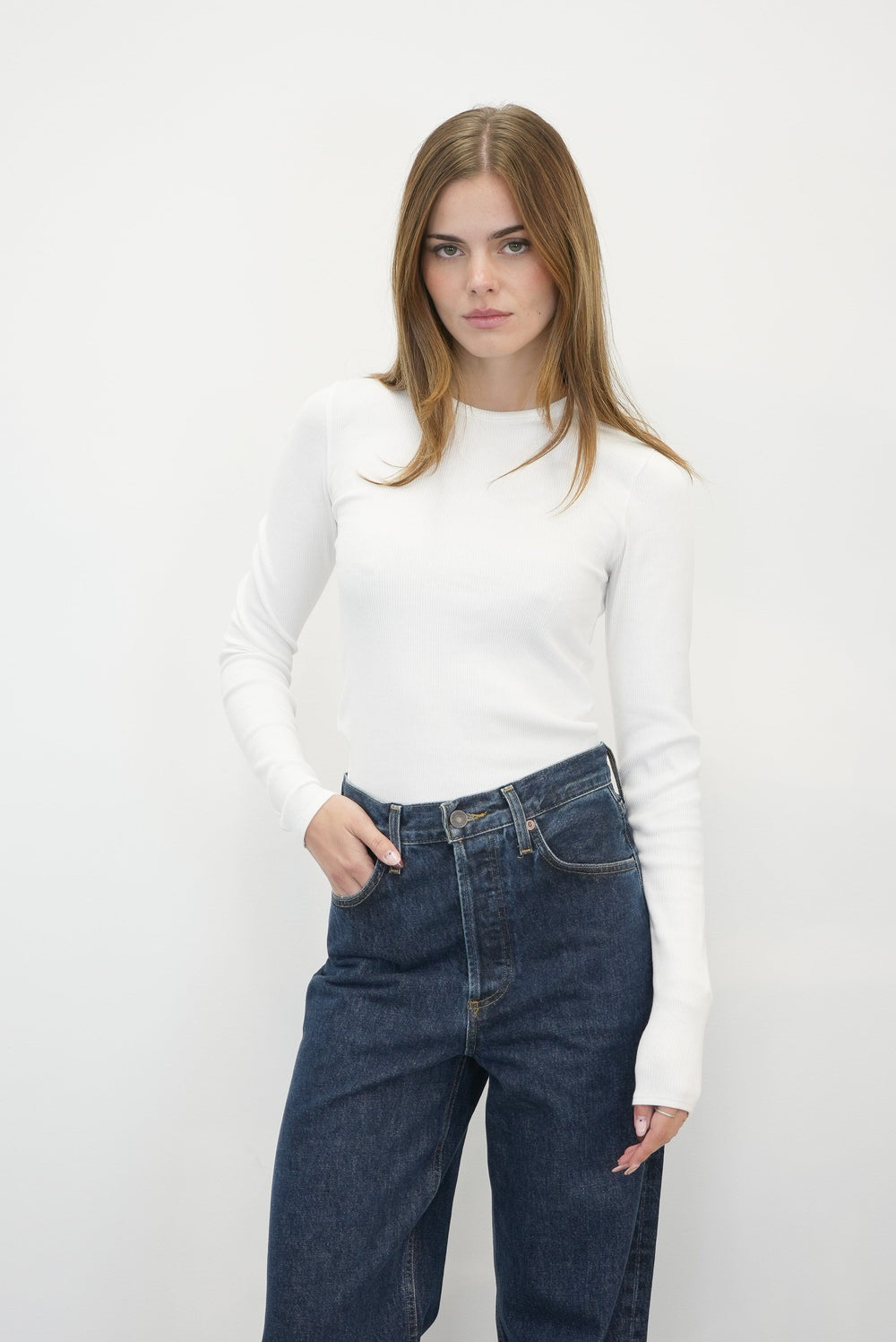 ESSENTIAL RIB LONGSLEEVE IN WHITE TOP RAG&BONE 