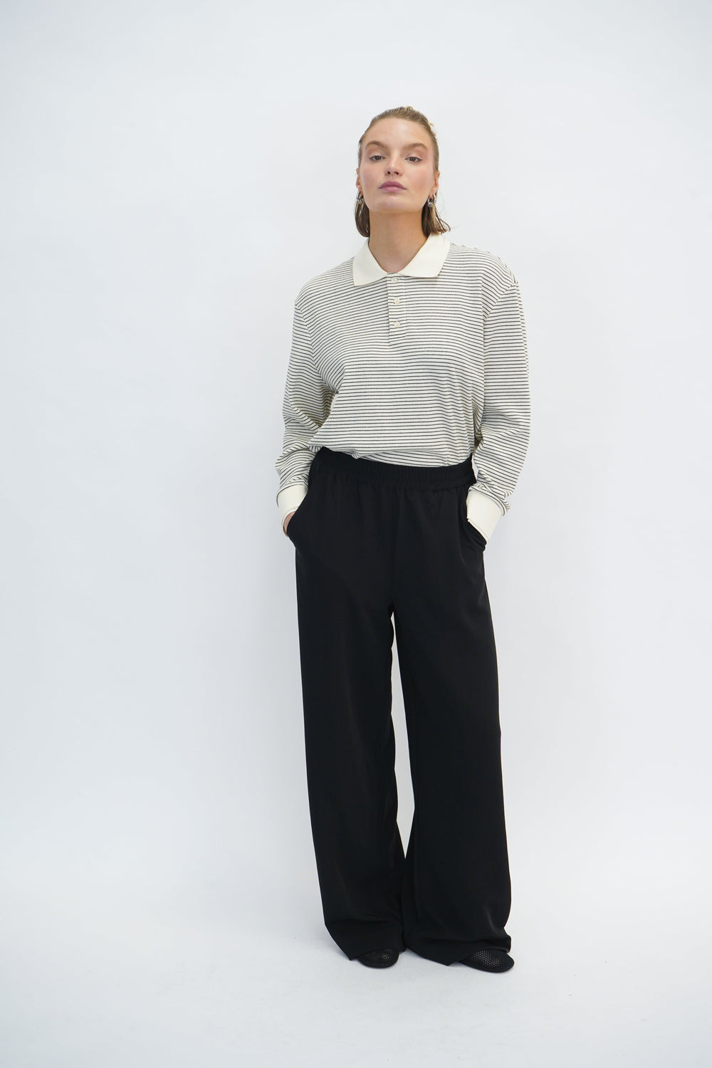 SACHA BRETON POLO IN CREAM/BLACK STRIP SWEATER DESIGNERS REMIX 