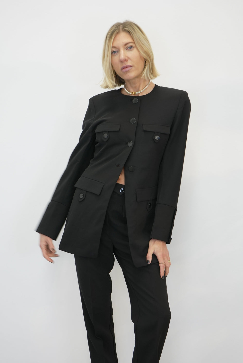 BLACK SUITING FITTED BLAZER BLAZER GANNI 