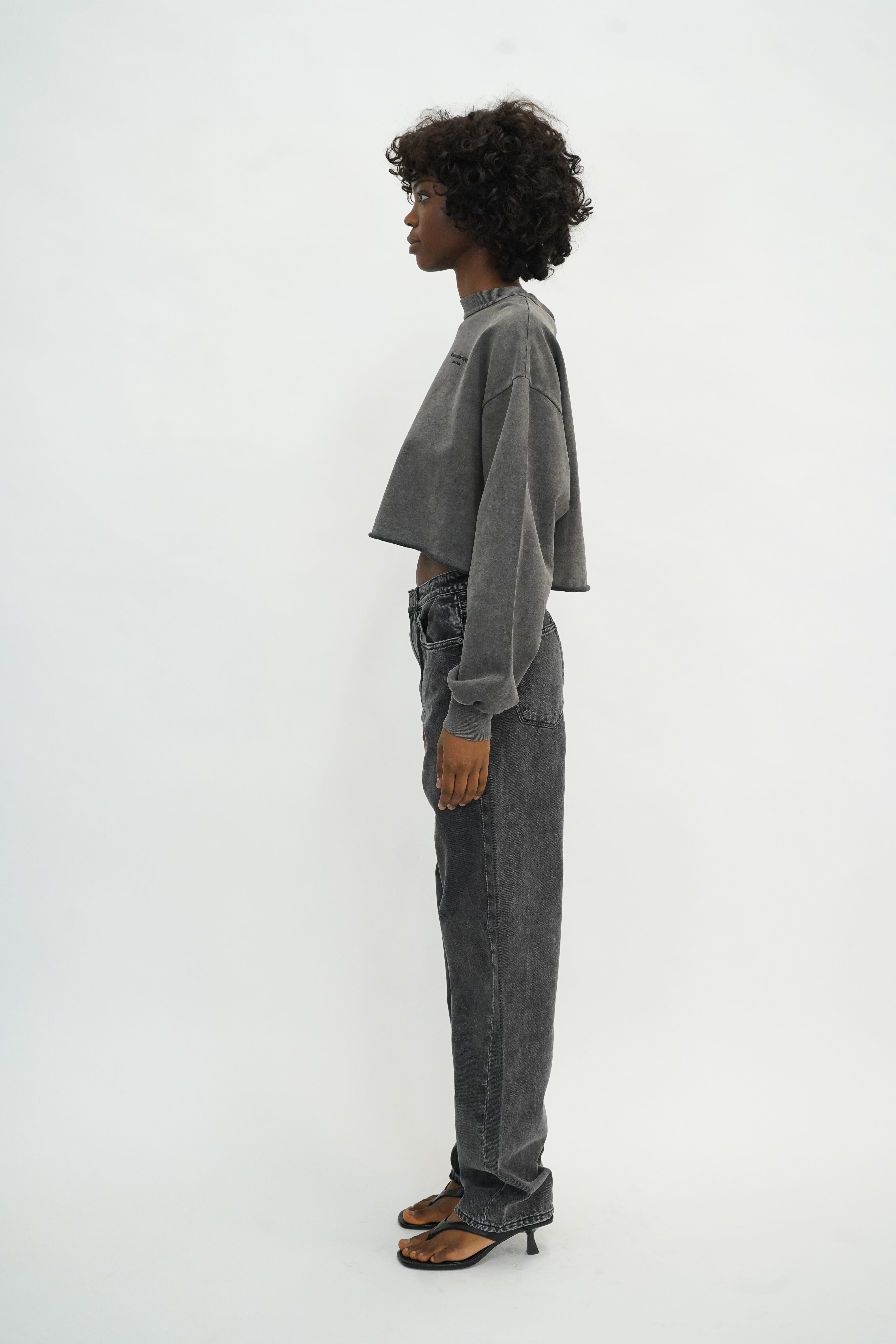 CROPPED CREWNECK SWEATSHIRT IN WASHED BLACK SWEATSHIRT ALEXANDER WANG 