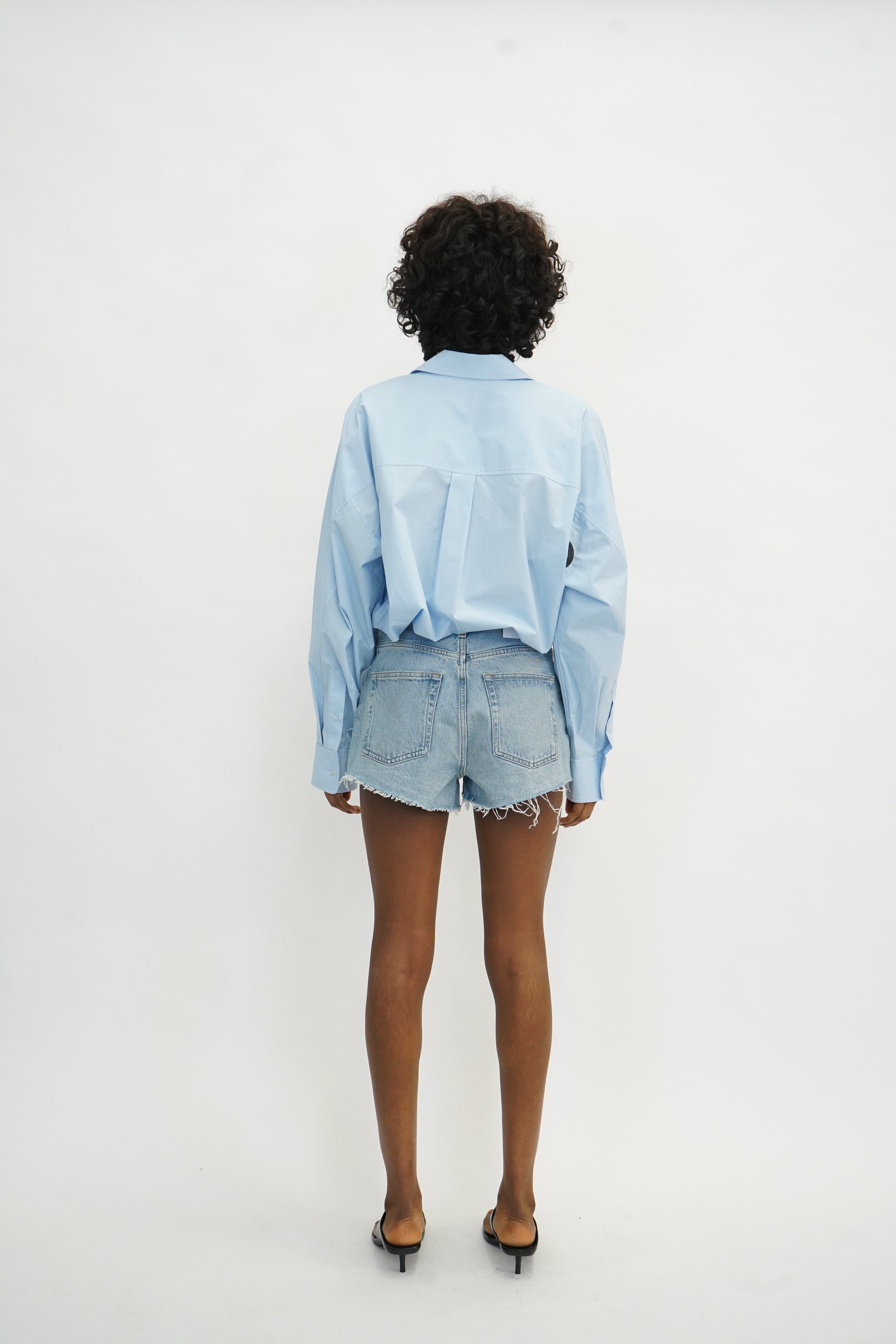 OVERSIZED BUTTON DOWN SHIRT W/ NECKLACE IN OXFORD BLUE SHIRT ALEXANDER WANG 