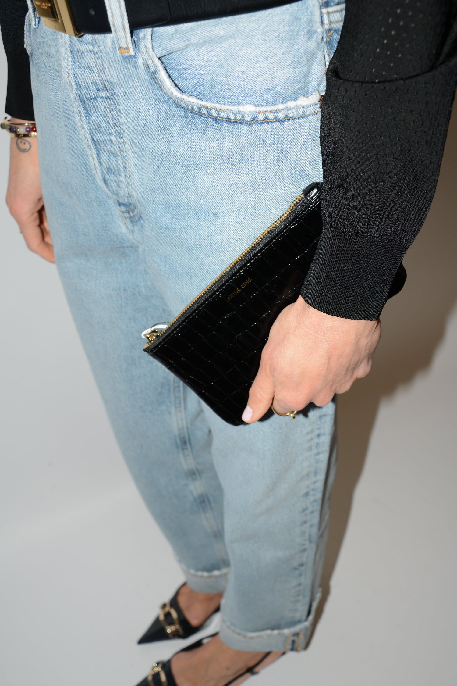 ELLY POUCH BLACK EMBOSSED ACCESSORIES ANINE BING 