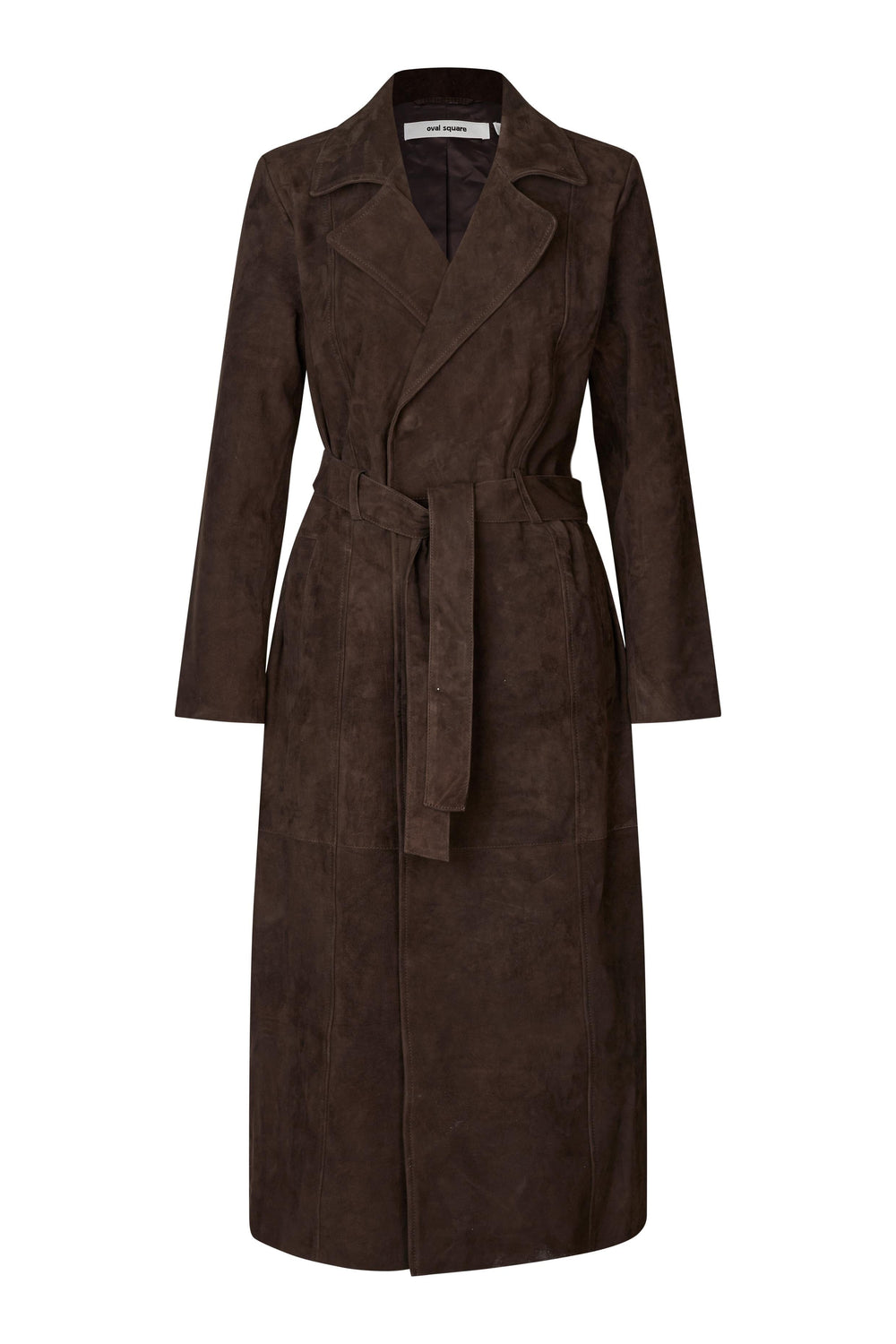 SPIRIT SUEDE COAT IN CHOCOLATE TORTE COAT OVAL SQUARE 