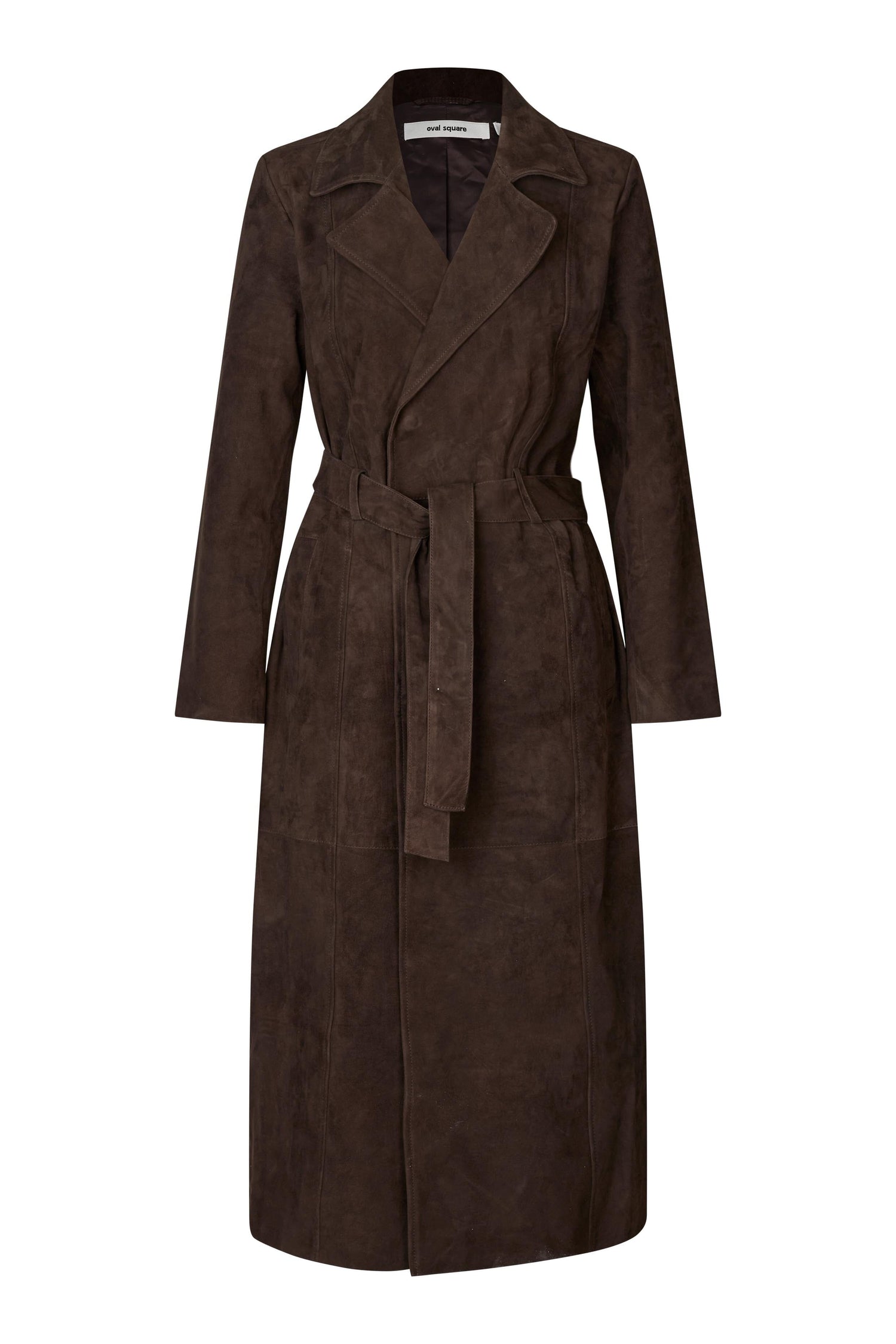 SPIRIT SUEDE COAT IN CHOCOLATE TORTE COAT OVAL SQUARE 